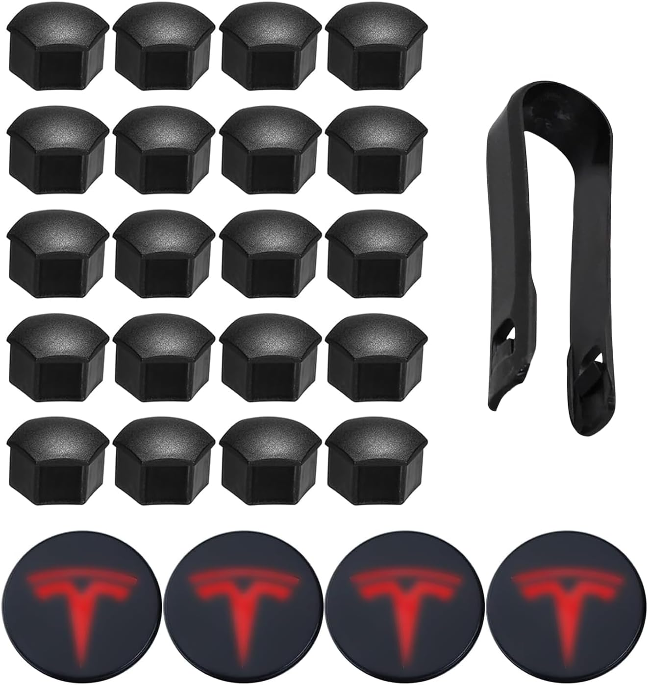 Hub Center Cover Kit, Including 4 Hub Center Covers, 20 Black Nut Covers and a Puller for Removal, Suitable for Tesla Model Y/Model 3 (Red) -Mecus image number 6