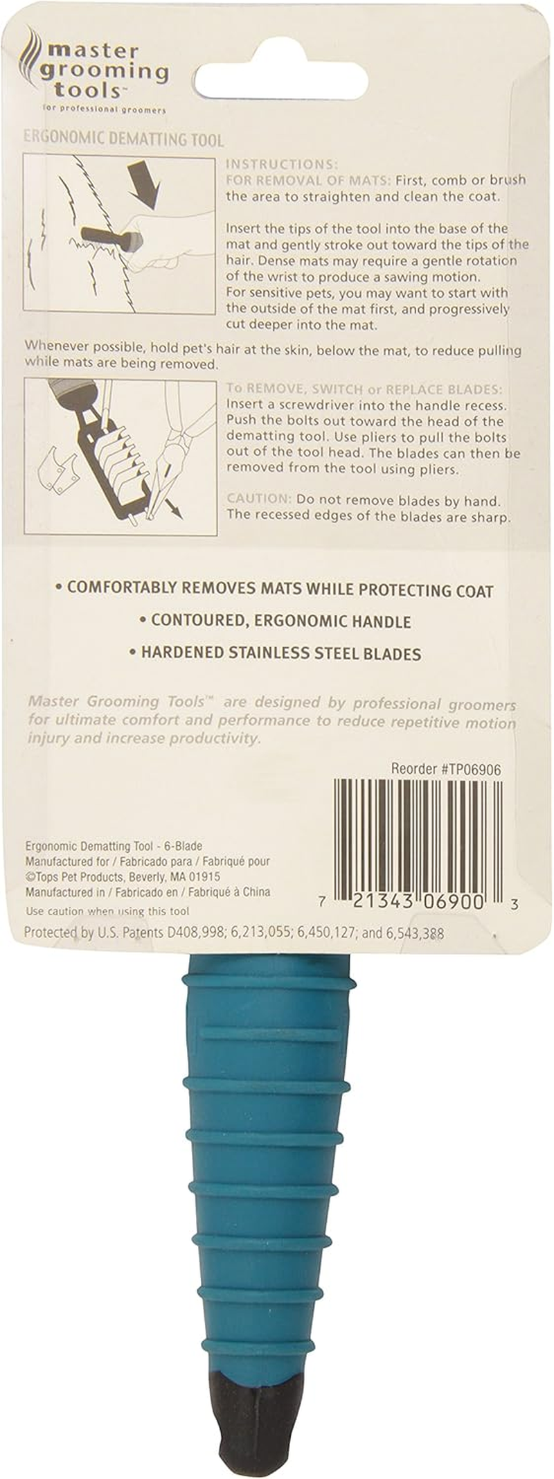 Master Grooming Tools Ergonomic Dematting Tools &mdash; Reversible Dematting Tools for Grooming Dogs - 6-Blade Style Black image number 1