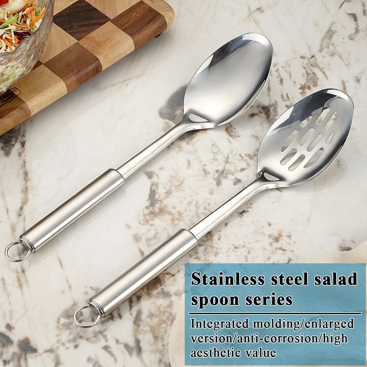 Cooking Spoons Set, Reanea Stainless Steel Kitchen Solid Slotted Spoon, Cooking Utensils Set, Mixing, Serving, Stiring Large Spoons, Gifts for Home, Restaurant image number 1