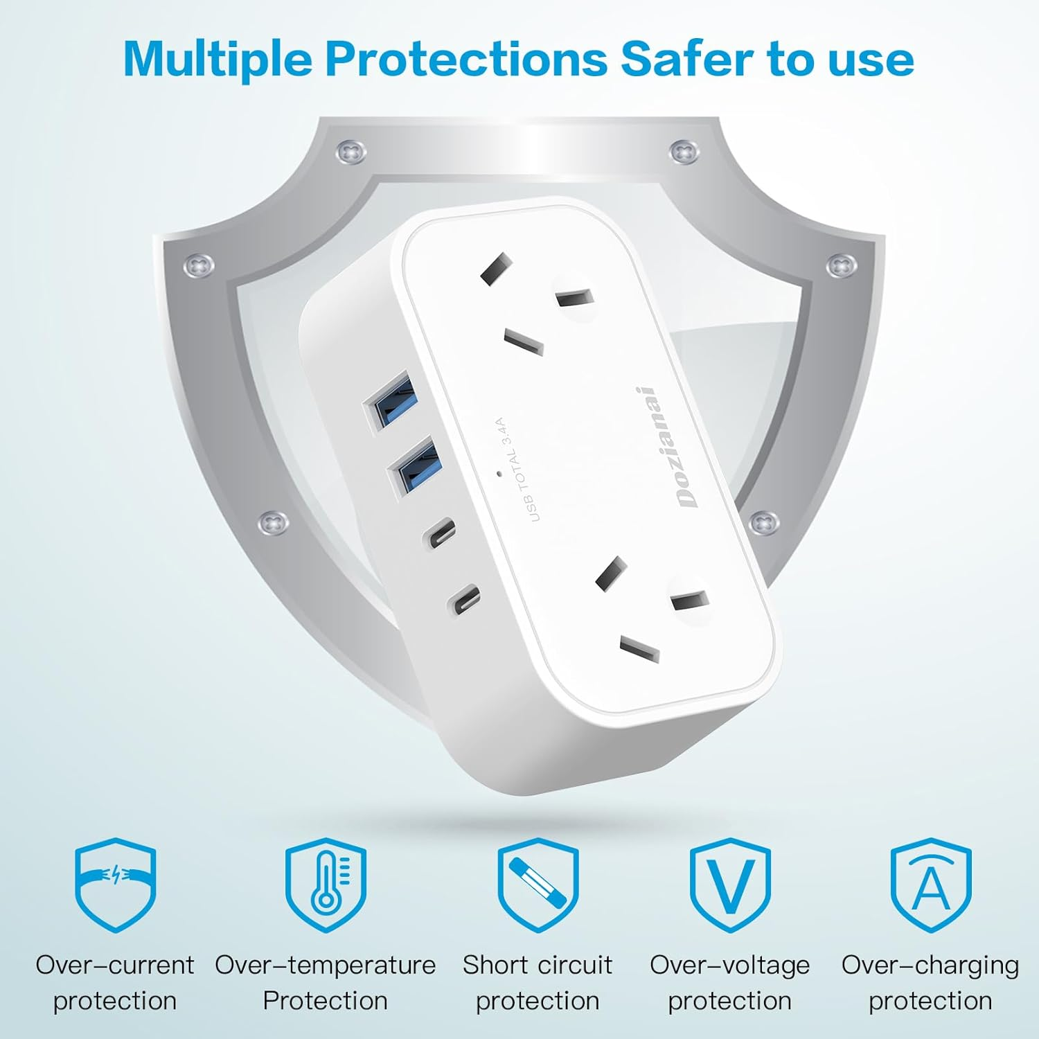 Power Board with 4 USB Ports (2 USB-C), No Cord Extension Cord, Travel Adapter, Double Adapter, USB Wall Plug, Outlet Extender for Home, Office, Cruise & Travel Essentials image number 2