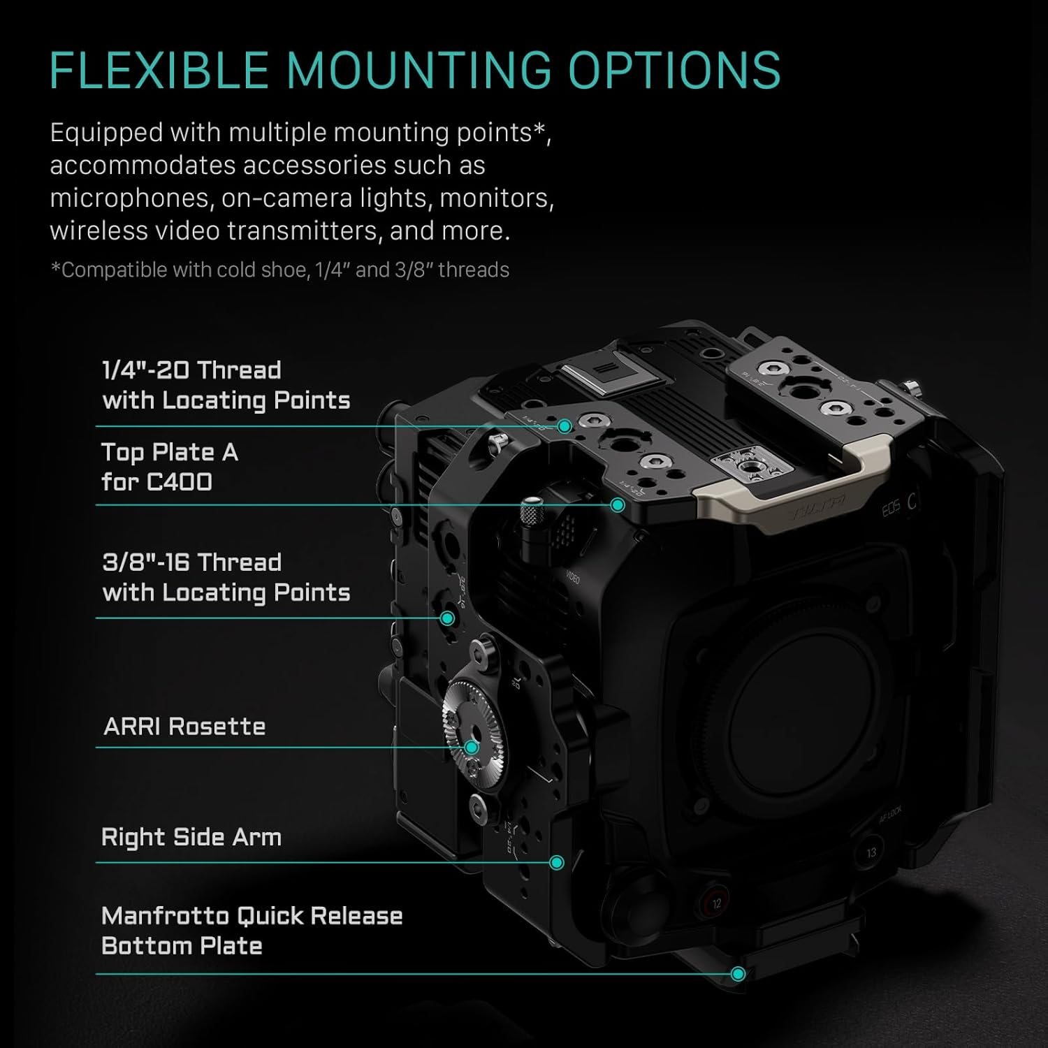 Tilta C400 Cage Camera Cage Advanced Kit Compatible with C400 with Top Handle, Shoulder Pad Baseplate, Rod Set - Black ES-T22-B image number 6