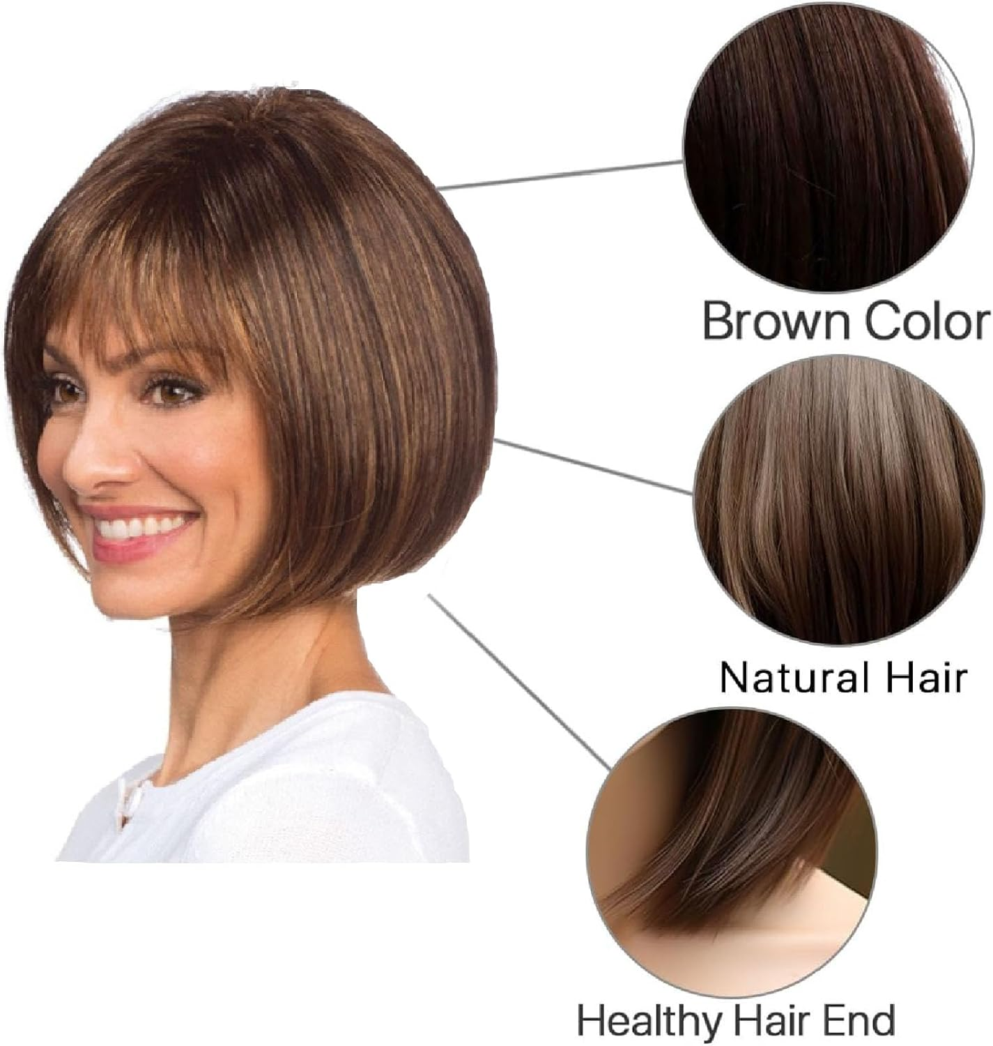 Short Brown Wigs,Brown Wig with Bangs Fashion Short Straight Flat Bang Wigs for Girls Straight Bangs Wig for Women for Daily Use image number 3