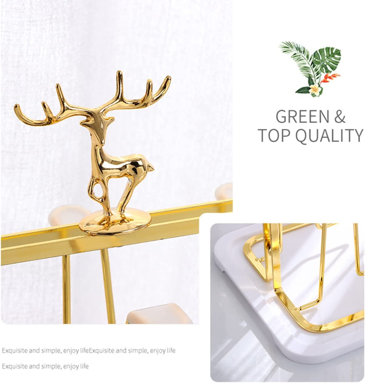 Glass Cup Drying Rack with Drain Tray，Elk Relief Design Coffee Cup Holder Wine Glass Drying Rack，Bottle Drying Stand with 6 Hooks Mugs Cups Organizer image number 2