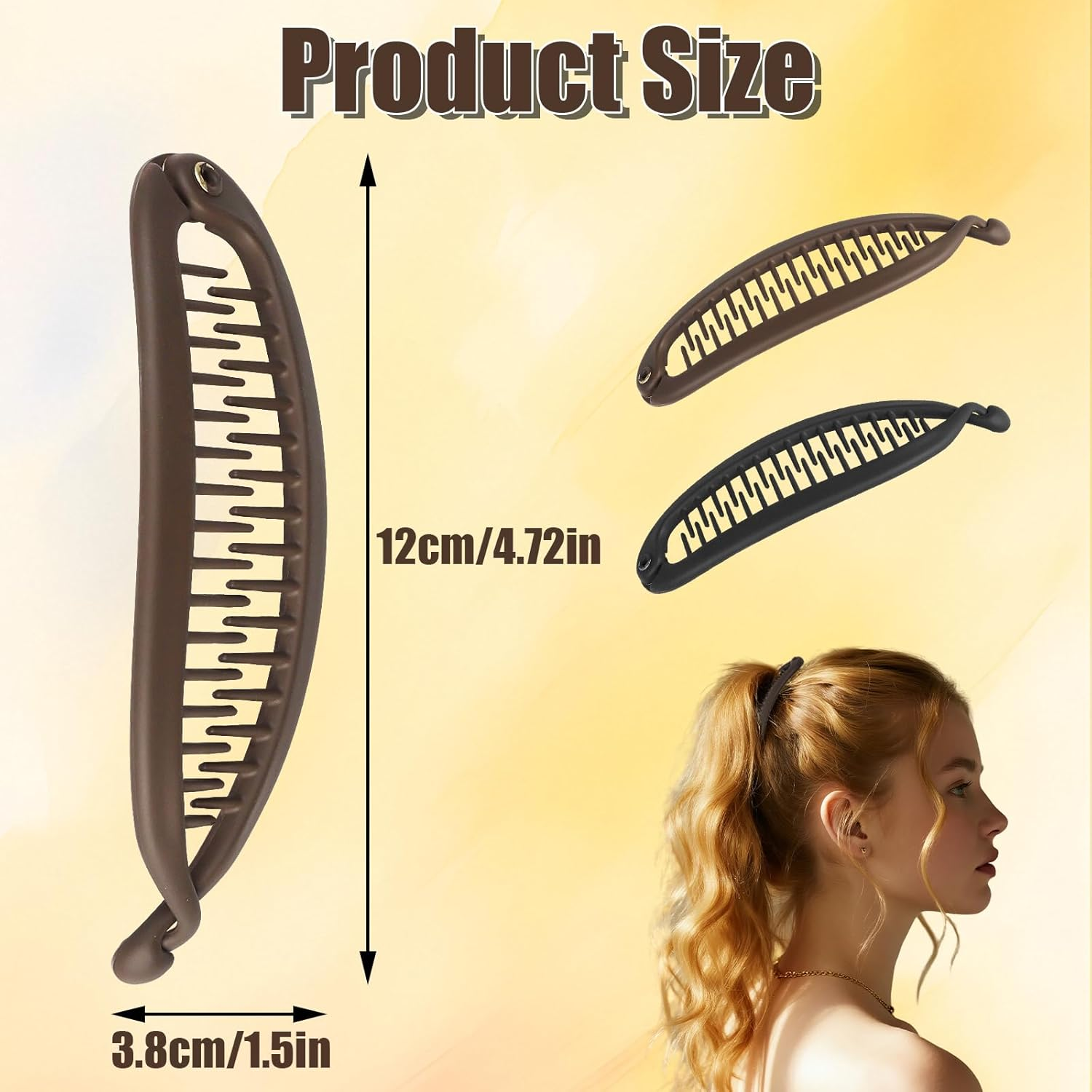2PCS Banana Clips for Women Thick Thin Hair Large Claw Clips Classic Banana Clip for Hair Curly Hair Styling Curly Lady Ponytail Retro Accessories for Women Girls(Black,Brown) image number 1