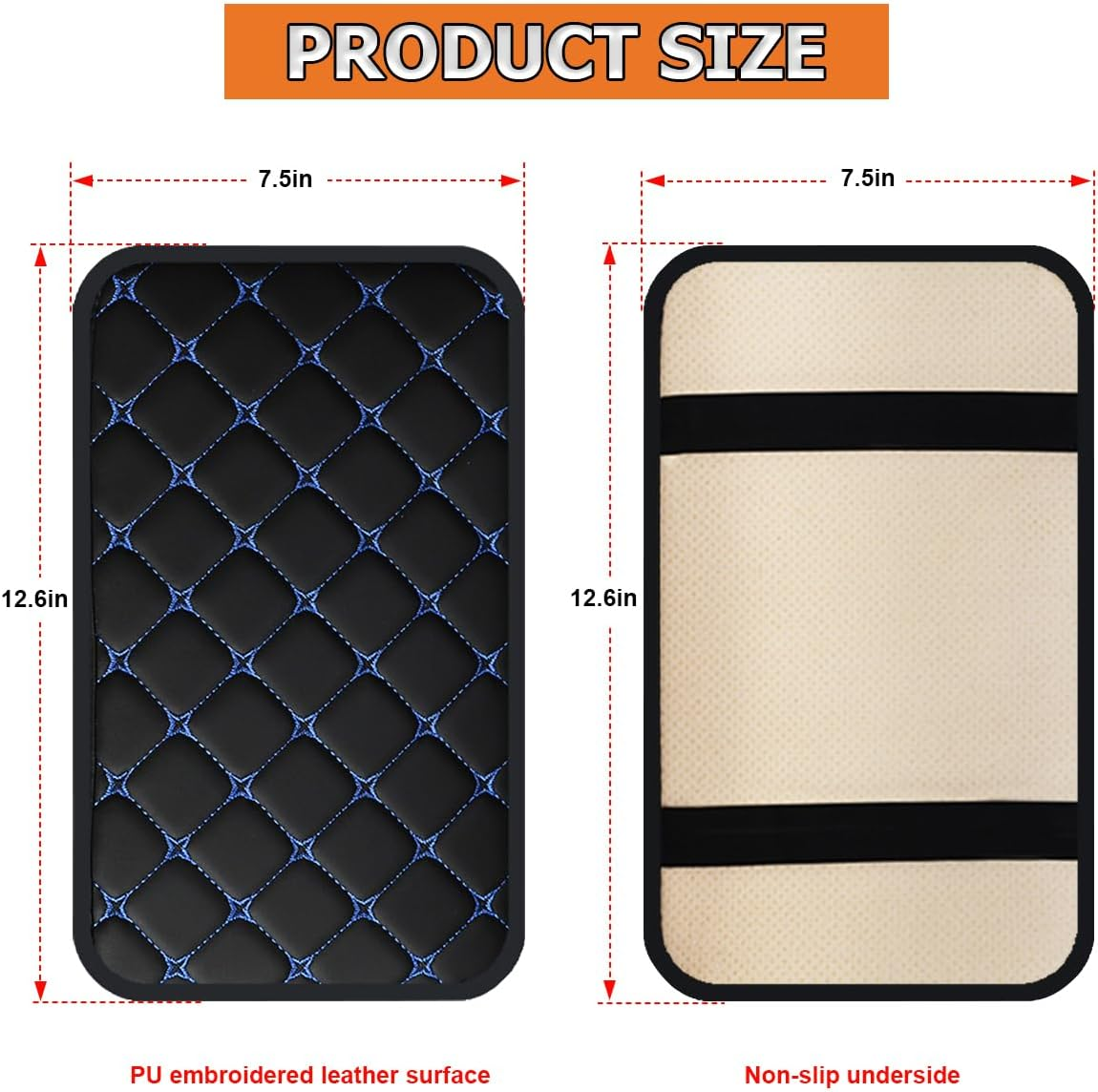 HZEL Car Center Console Cushion Pad, PU Leather Vehicle Armrest Protection Cover, Waterproof Automotive Interior Arm Rest Seat Box Mat Accessories, Universal for SUV, Sedan, Truck (Black/Blue)