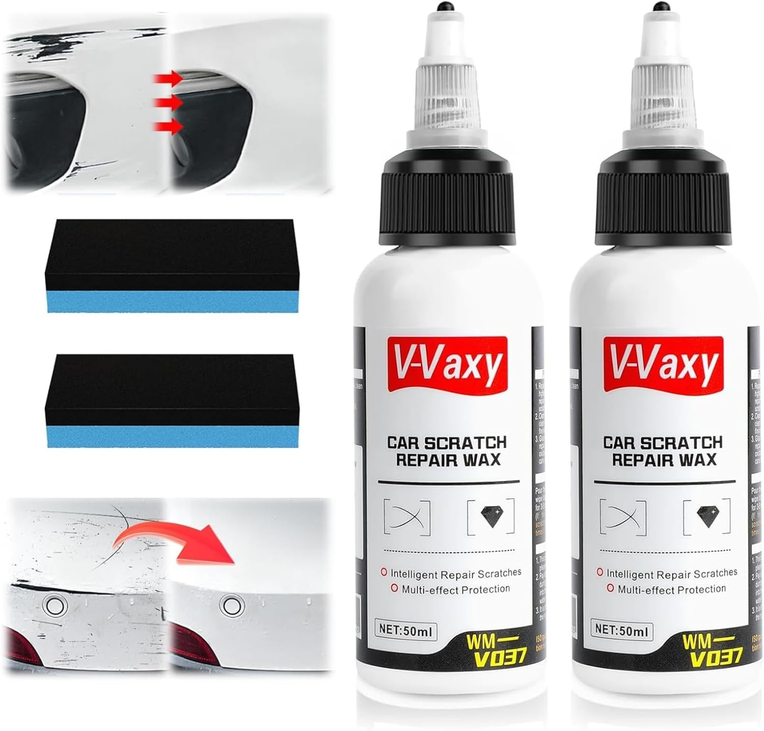 Car Scratch Repair Wax & Buffing Kit (2PCS) &ndash; Intelligent Scratch Remover Paste for All Car Colors, Multi-Effect Protection with Superhydrophobic Coating, Includes 2 Sponges (50Ml Each) image number 3