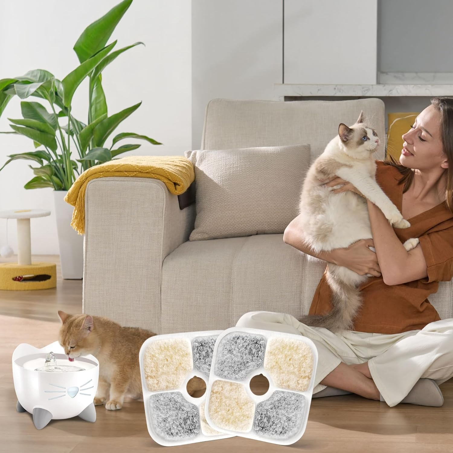 Pack of 24 Cat Fountain Filters, Replacement Filter 2.5 L Drinking Fountain for Cat Filter, Three-Layer Filtration System, Cat Drinking Fountain Filter with Resin Activated Carbon