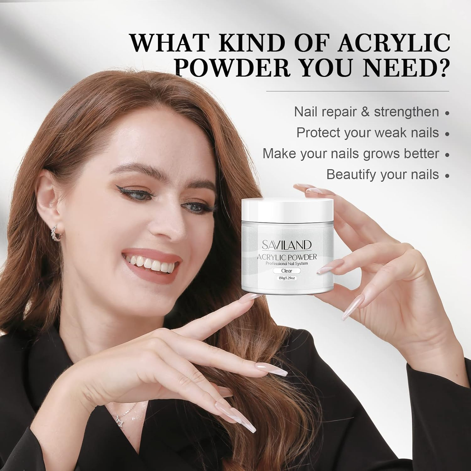 SAVILAND Clear Acrylic Powder 5.29OZ Large Capacity Acrylic Nail Powder Polymer Beginner Friendly Long Lasting No Need Nail Lamp Professional Acrylic Powder for French Manicure Nail Carving image number 6