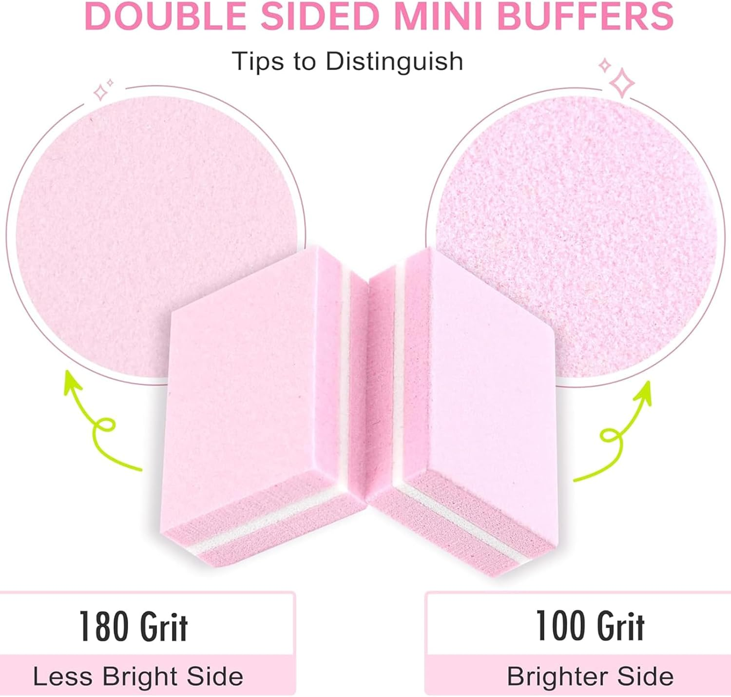 Jrusmr Nail Buffers (50 Pack)-Mini Buffer Block Nail File for Acrylic & Natural Nails, 100/180 Grit Double-Sided Buffing Blocks, Professional Manicure Set for Home & Salon Use-Pink image number 2