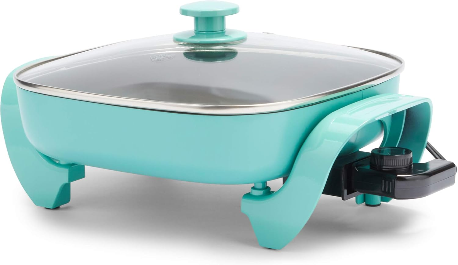 Greenlife 12" 5QT Square Electric Frypan, Glass Vented Lid, Ceramic Pfas-Free Nonstick Interior, Adjustable Temperature Control, Cool Touch Handles, Quick Even Heating, Scratch Resistant, Turquoise image number 5