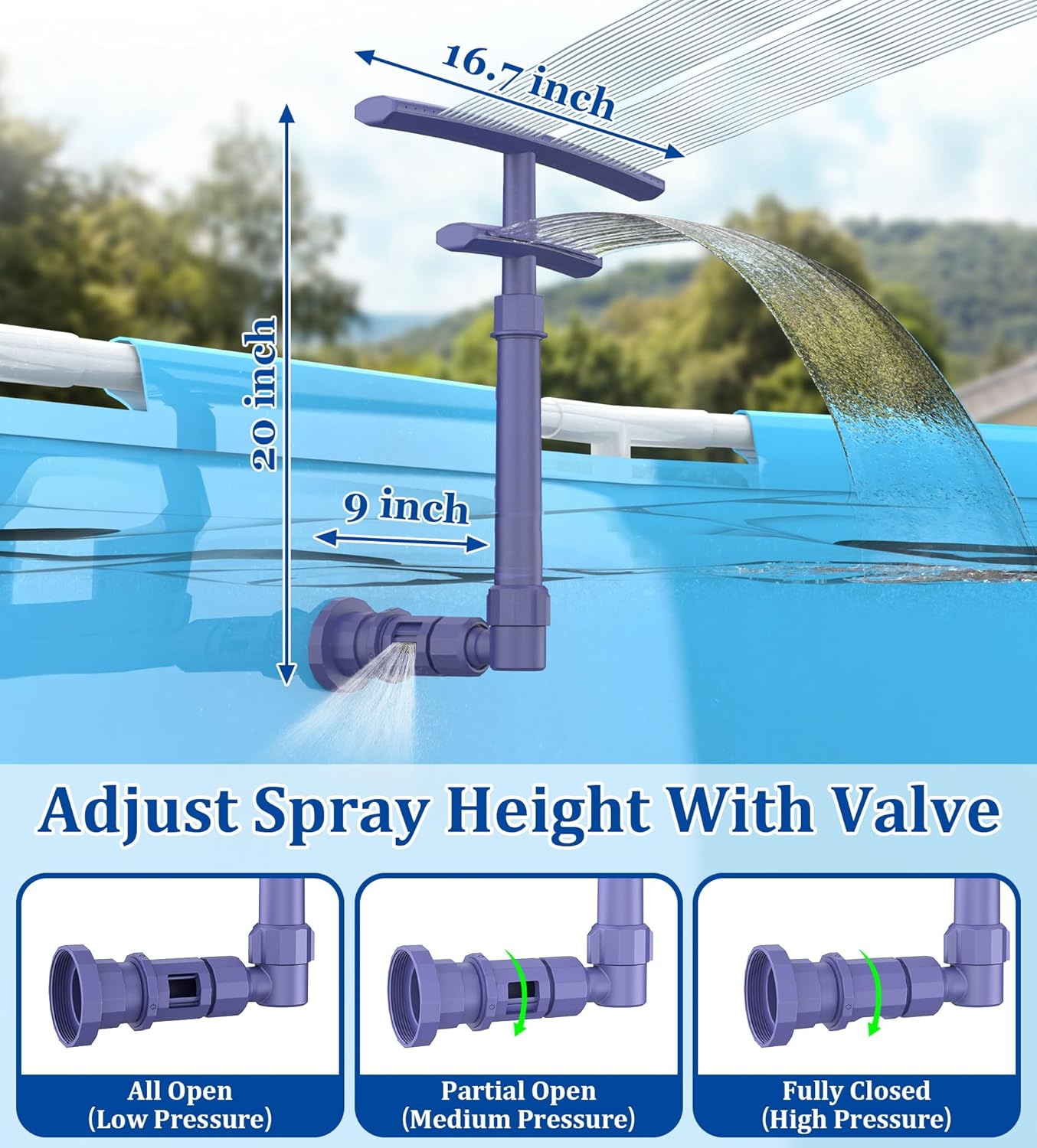 Pool Fountain for above and Inground Pools, 2 in 1 Dual Spray Pool Waterfall Aerator, Adjustable Pool Sprinkler Fountain Swimming Pool Cooler, above Ground Pool Accessories Pool Decor image number 3