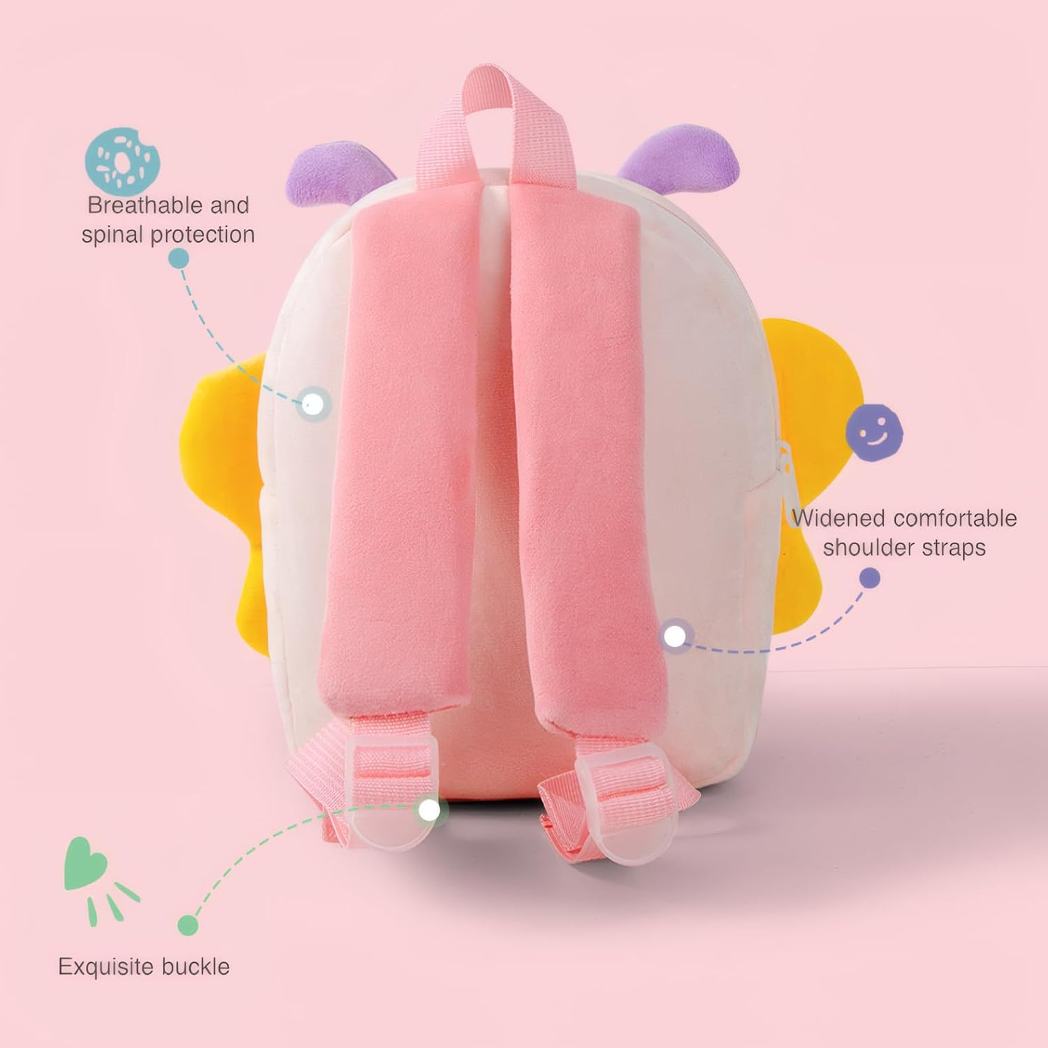 Ultra-Light Toddler Plush Backpack with 3D Animal Design, Soft Mini School Bag for Kindergarten, Daycare & Travel, Cute Cartoon Rucksack for Baby Boys & Girls - Butterfly image number 4