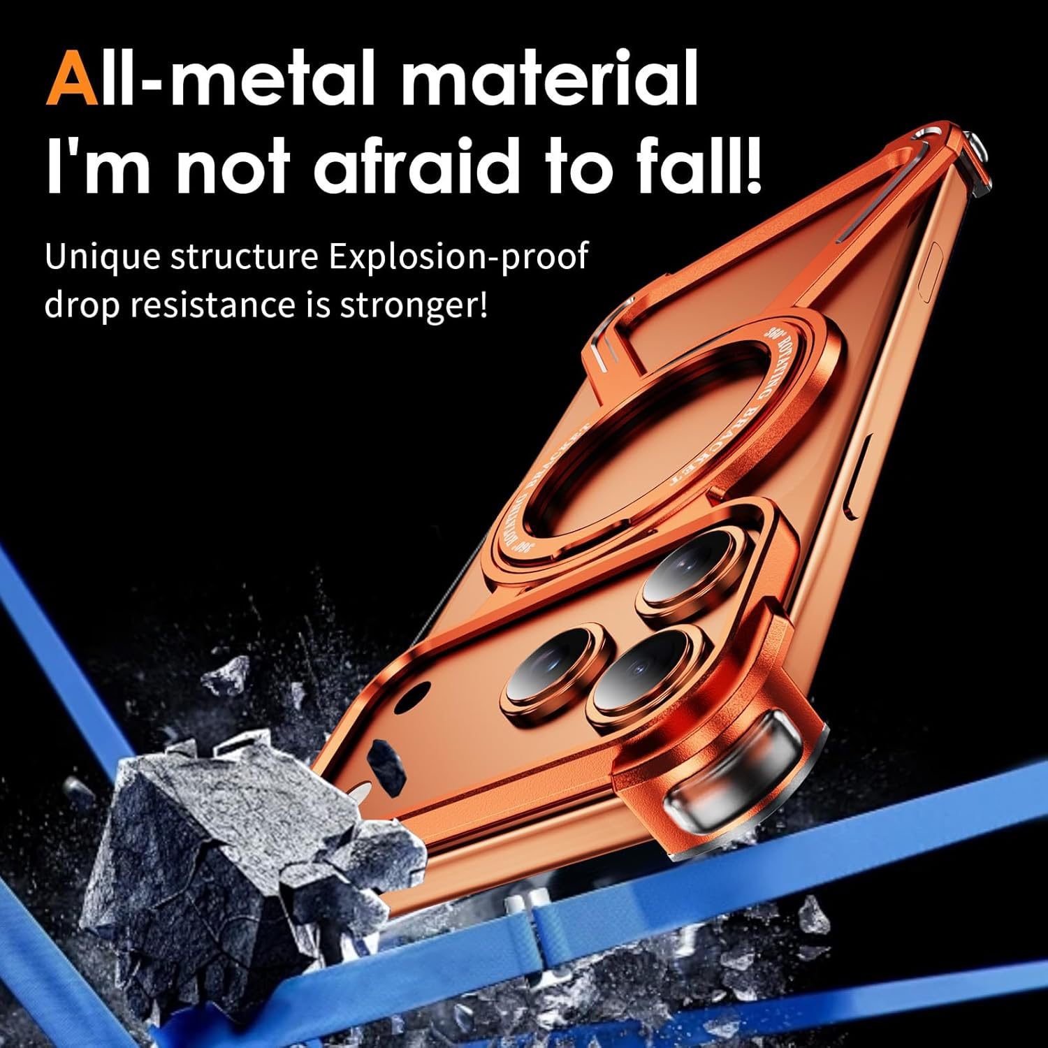 IMEIKONST Case for Iphone 17 Pro Max with 360&deg; Spin Magnetic Stand, [Compatible with Magsafe] Titanium Metal Frameless Military-Grade Drop Protection Cover for Iphone 17 Pro Max. Orange THJ image number 6