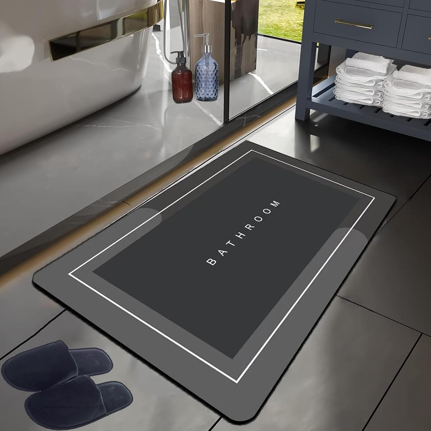 Bathroom Rugs,Absorbent Bath Mat,Quick Dry Thickened Diatom Rubber Bath Mats,Non Slip Bottom Easy Clean Bathroom Mat for Bathroom,In Front of Bathtub,Shower Room,Sink(80 X 50 Cm) image number 2