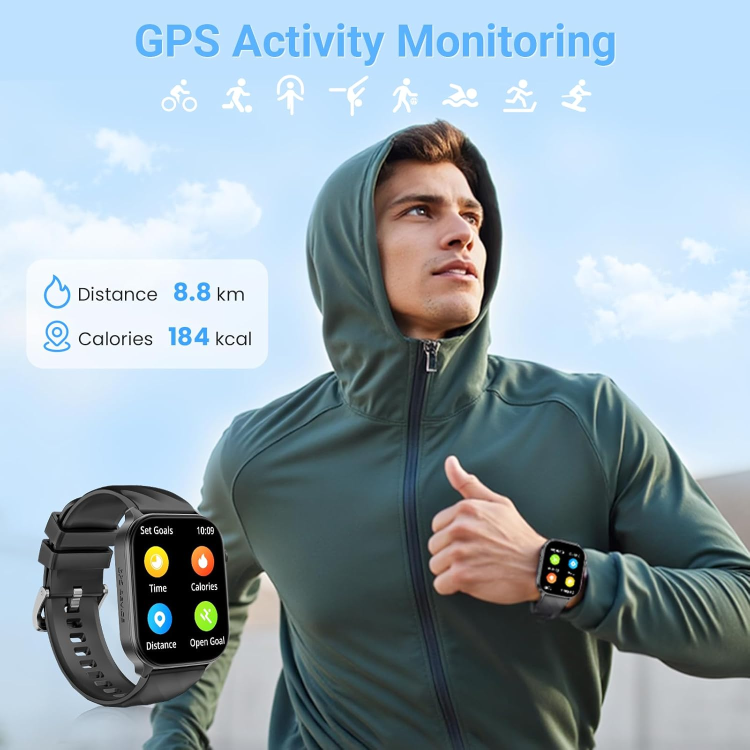 Smart Watch for Men Women Built-In GPS Fitness Tracker, 2.01" HD Touchscreen(Answer/Make Calls), 110+ Sport Modes with Heart Rate/Spo2/Sleep Monitor/, Compass, 1 ATM Waterproof, for Android Ios Black - Black image number 5