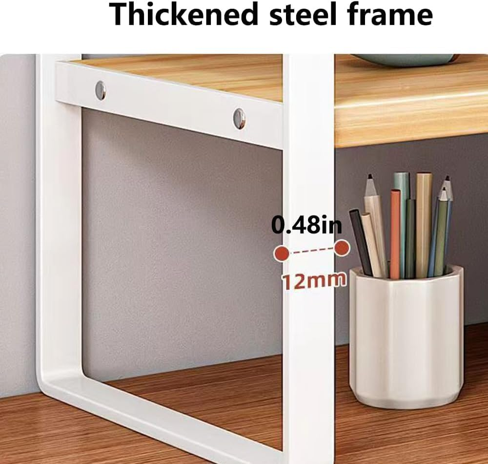 Fohouse Wooden Desktop Bookshelf Organizer, Office Desk Shelf Organizer - Multi-Purpose Bookshelf for Office Supplies, Makeup Top Organizer Storage, and Home Decor (White-2 Tier) - Black image number 2