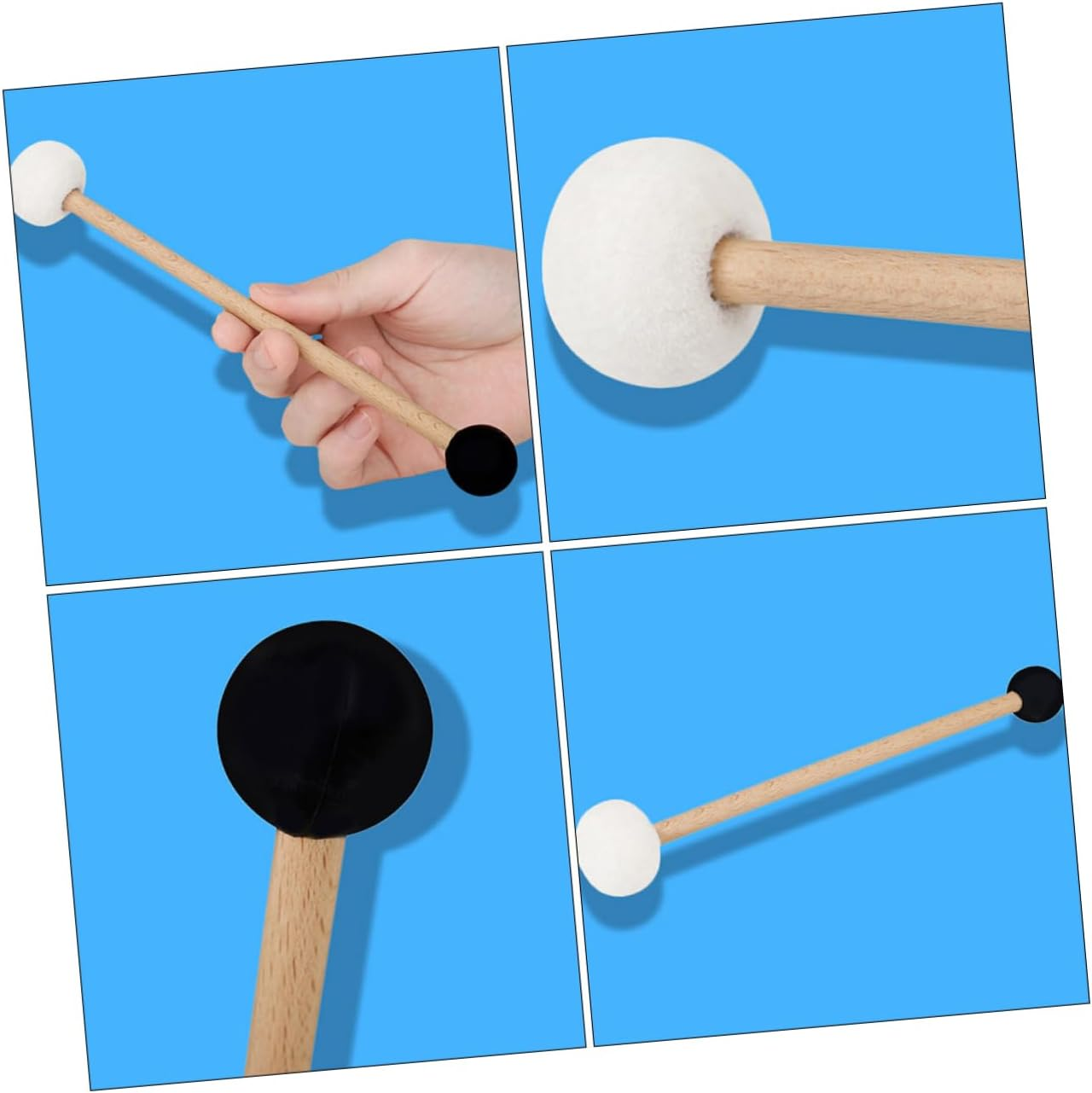 Kisangel 2Pcs Double Ended Rubber Felt Bass Drum Mallet with Handle Non Slip Comfortable Percussion Stick for Singing Bowls and Band Practice Suitable for Beginners to Advanced Drummers image number 3