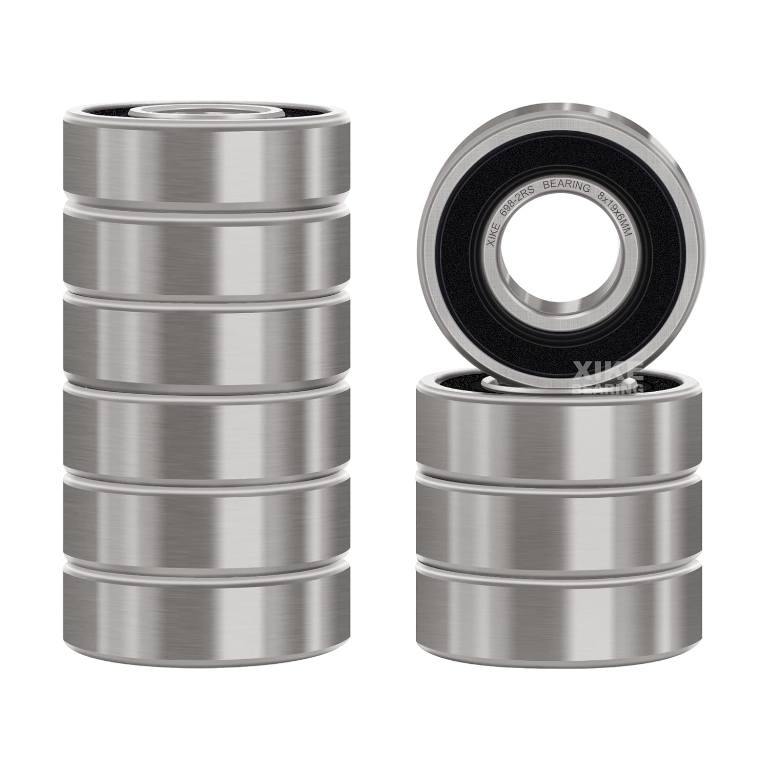 XIKE 698-2RS Sealed Ball Bearings 8X19X6Mm, Bearing Steel｜Pre-Lubricated｜Double Rubber Seals｜694Rs Miniature Deep Groove Ball Bearing, Pack of 10. image number 5