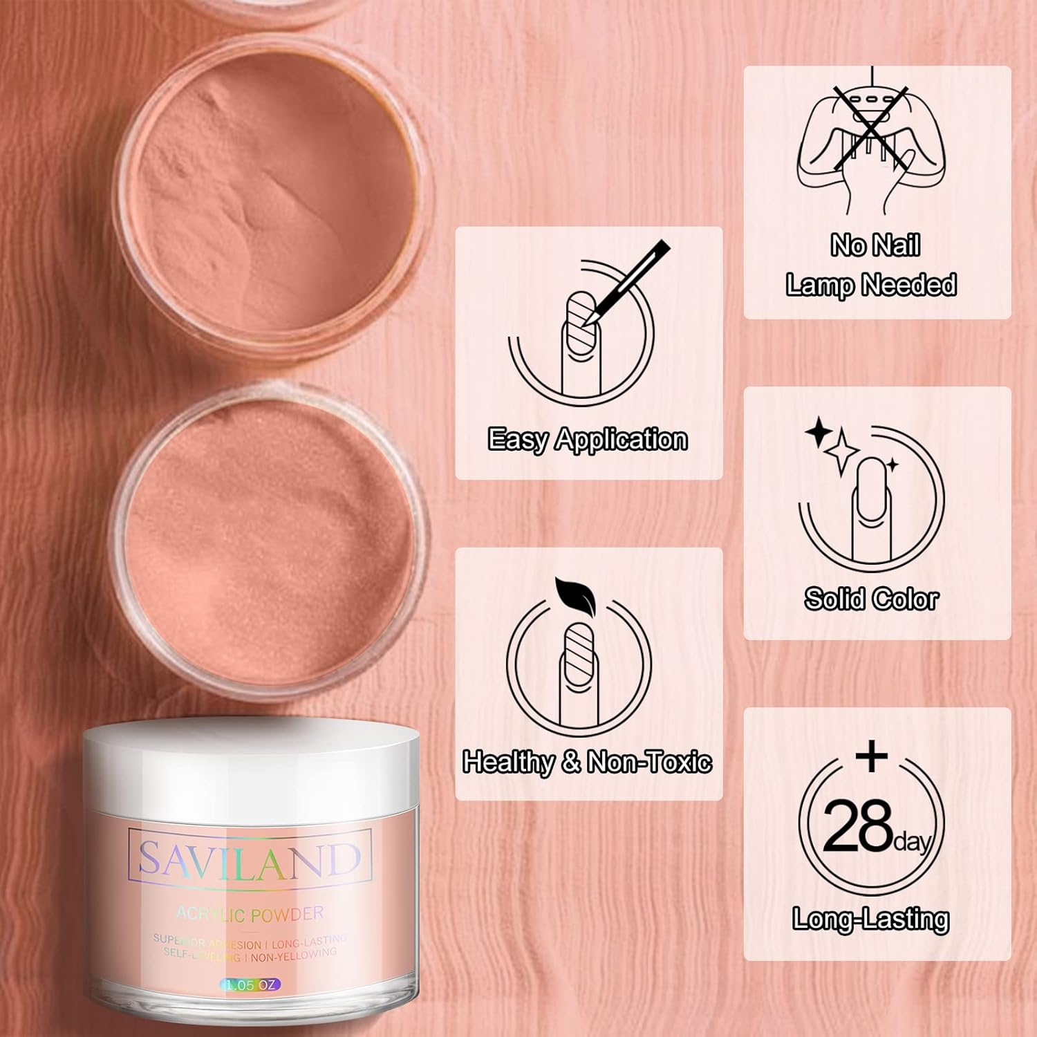 SAVILAND Nudes Acrylic Powder - 1Oz Professional Color Acrylic Nail Powder for Acrylic Nails Extension, 3D Nail Art Acrylic Polymer Powder, No Need Nail Lamp image number 1