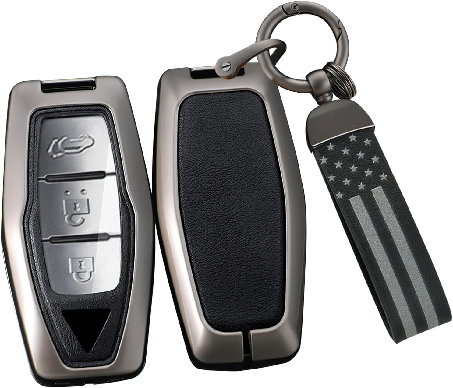 Ontto Metal Car Key Fob Cover Fit for Mitsubishi Outlander 2022 2023 2024 Remote Leather Key Case Keyring Key Shell Holder Bag Keychain image number 4