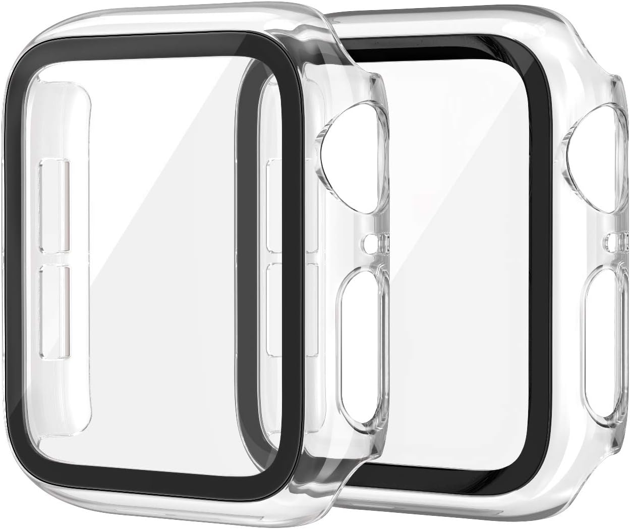 EDIMENS 2 Pack Hard PC Case Compatible with Apple Watch Series 6 / SE / 5/4 40Mm Women Men, Overall PC Case Slim Tempered Glass Screen Protector Protective Cover for Apple Iwatch 40Mm SE Black