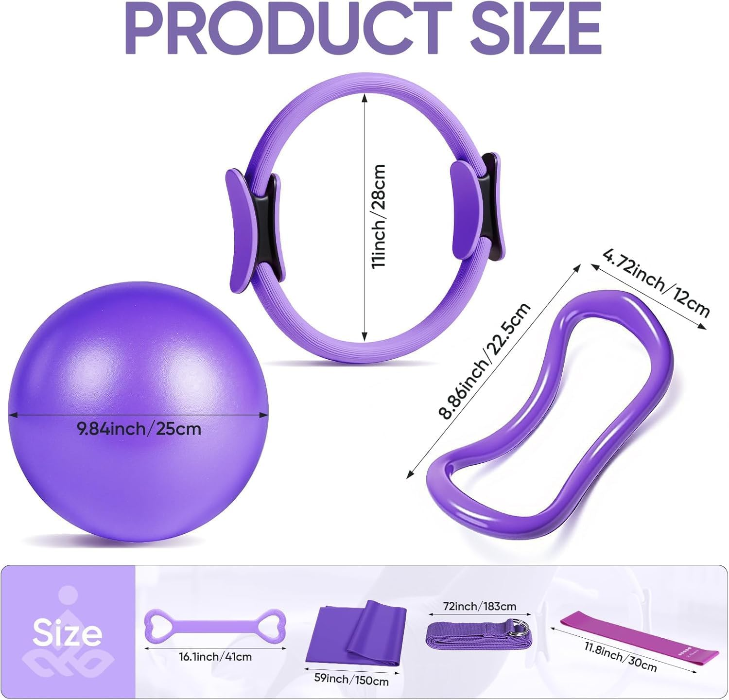 Pilates Essential Kit - Portable Fitness Equipment - with Toning Pilates Ring & Long Resistance Bands & Loop Bands & Soft Ball & Grip Socks