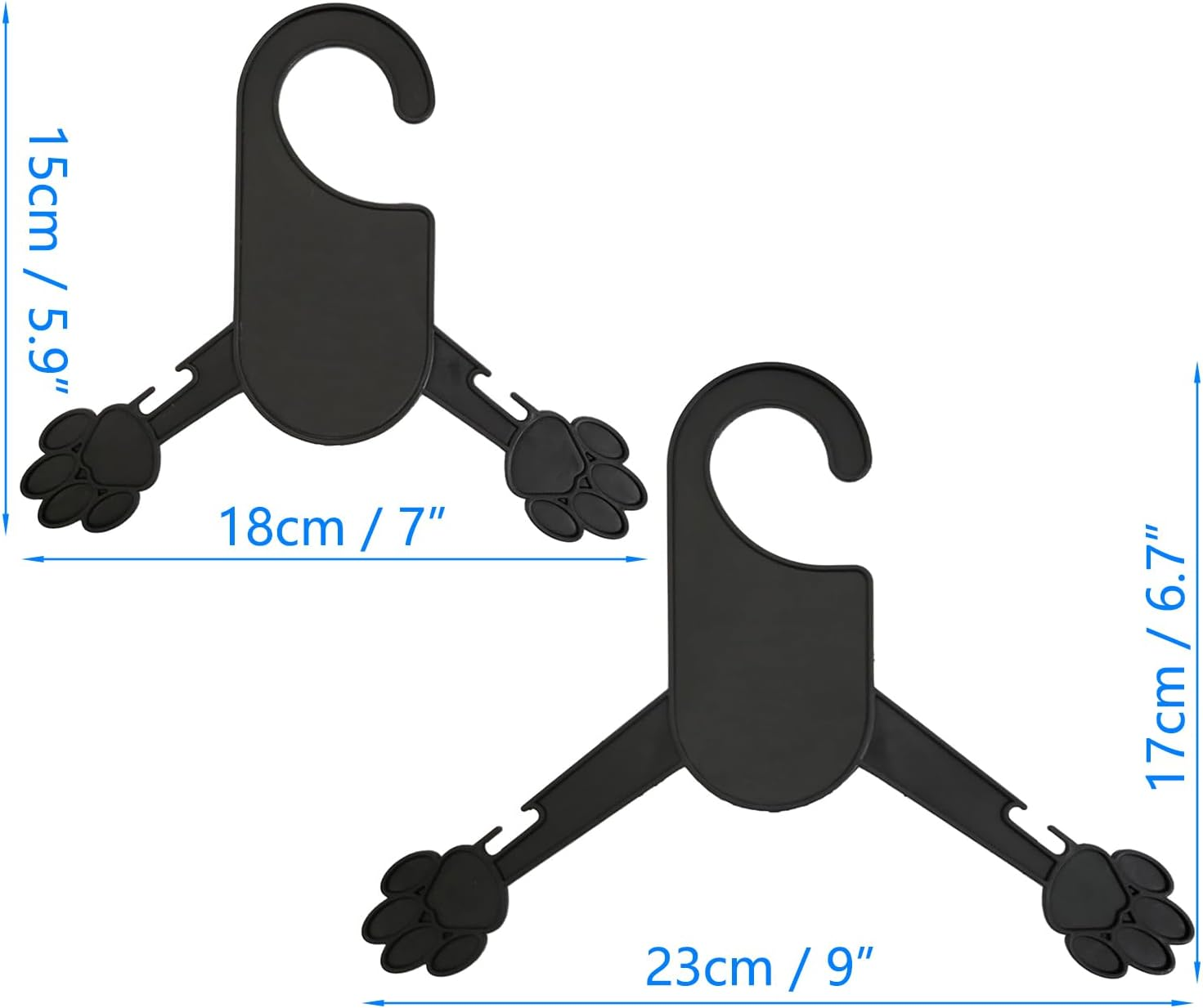 20X Black Pet Clothes Hangers, 5X7 Inch & 6X7 Inch Cute Dog Paw Print Shape Pet Plastic Clothes Rack for Dog Cat Pet Small Coat Pet Shop