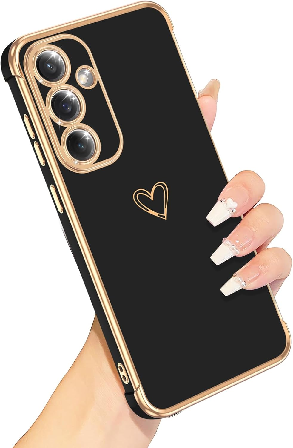 GUAGUA Case for Samsung S25 FE 5G 6.7", Cute Heart Pattern Cases Soft TPU Plating Cover for Women with Camera Protection & 4 Corners Shockproof Protection, Black image number 4
