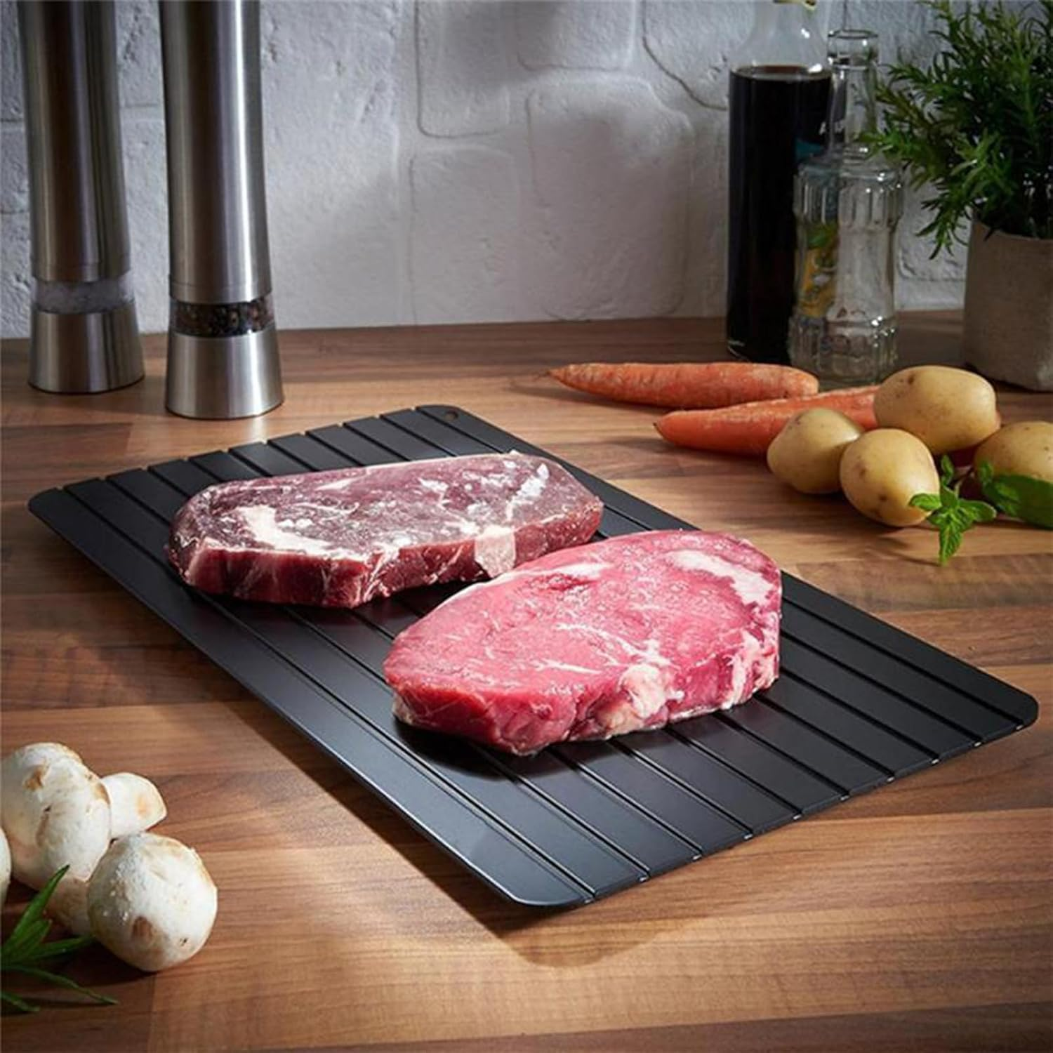 Bensil Aluminum Alloy Meat Defrosting Tray - Thawing Plate for Faster Defrosting Food, Non-Stick Surface, Black, Rectangular, 23*16.5*0.2Cm/8.97*6.44*0.08 Inches, 200G image number 6