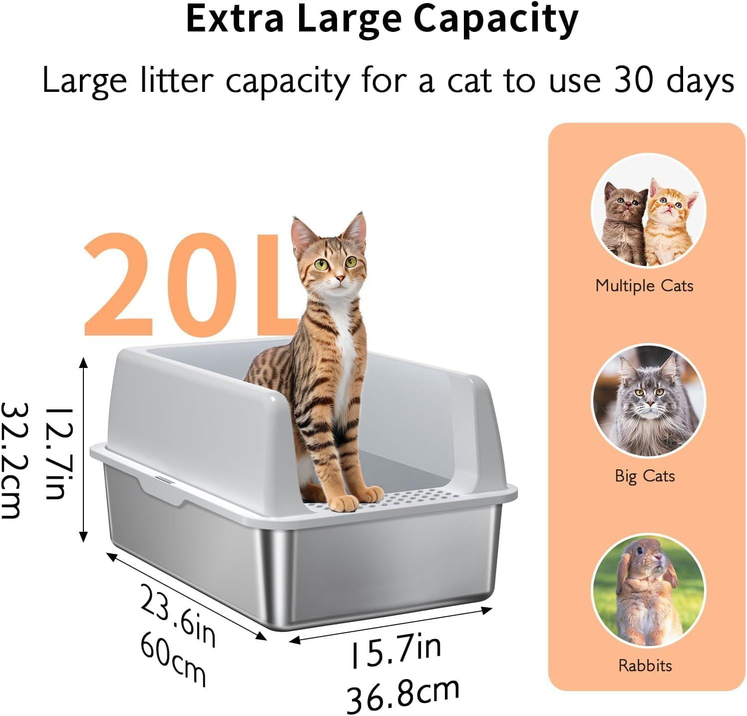 Extra Large Stainless Steel Litter Box with Lid, XL Metal Cat Litter Box for Big Cats, High Sided Litter Box Non-Sticky, Easy to Clean, Anti-Urine Leakage, Includes Litter Scoop image number 5