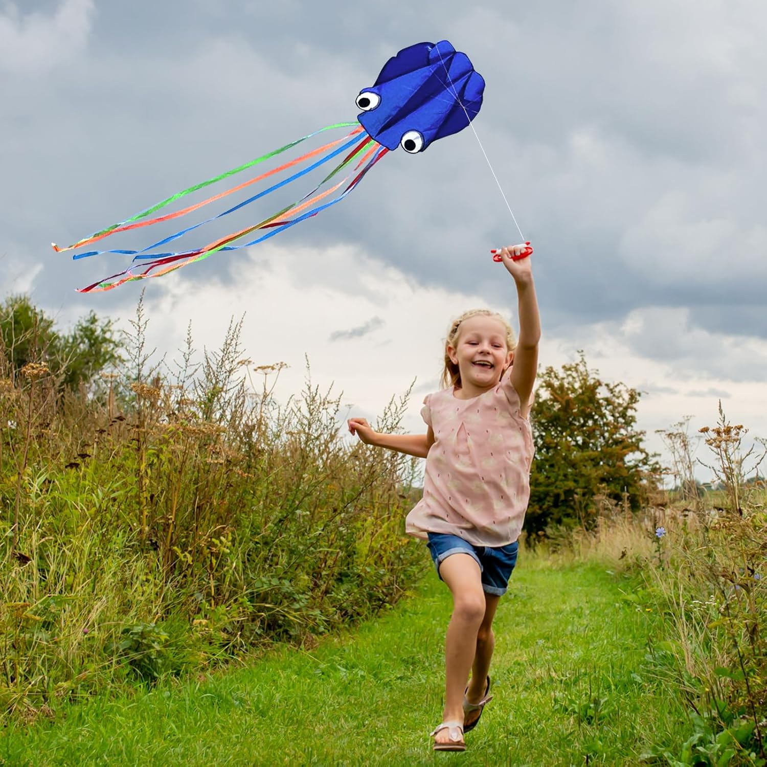 Simxkai Octopus Kite for Kids & Adults, Easy to Fly Beginner Kite for Boys & Girls, 28''*158'' Large Soft 3D Beach Kite for Outdoor Activities (Red, Pink, Blue, Yellow, Green, Purple) image number 1