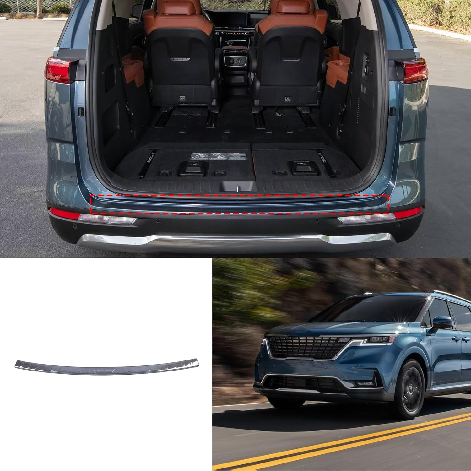 GZBFTDH Stainless Steel Rear Bumper Protector Cargo Trunk Sill Trim Plate Guard, for Kia Carnival Minivan 2022 2023 2024 Accessories Door Entry Guard Cover (Black - Brushed)