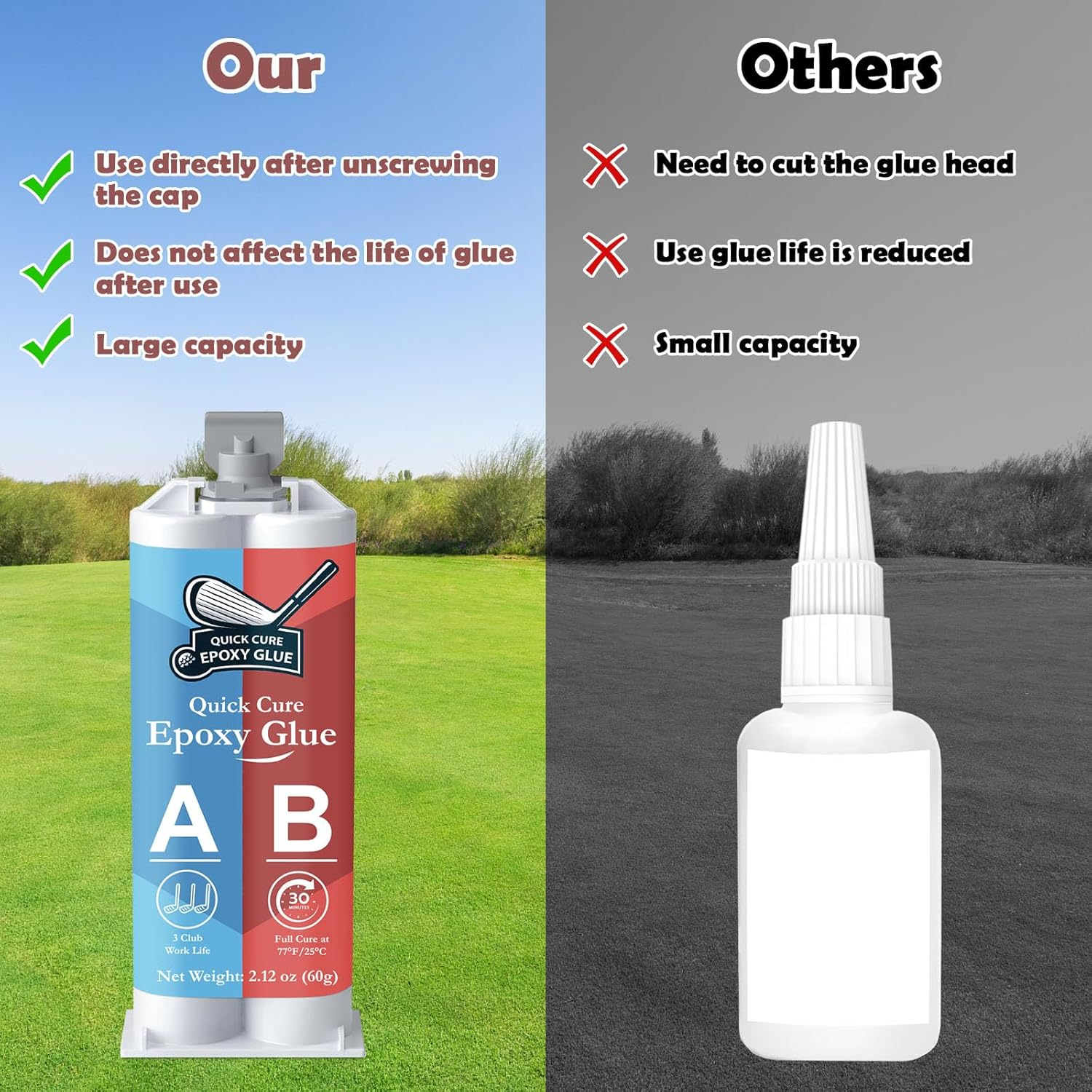 INNOVAYOU Quickly Cure Golf Club Epoxy 2.11Oz, Quick Cure Transparent Durable Golf Glue, Golf Shaft Epoxy Used to Repair All Clubs, Heads, Drivers, Putters and Irons image number 4