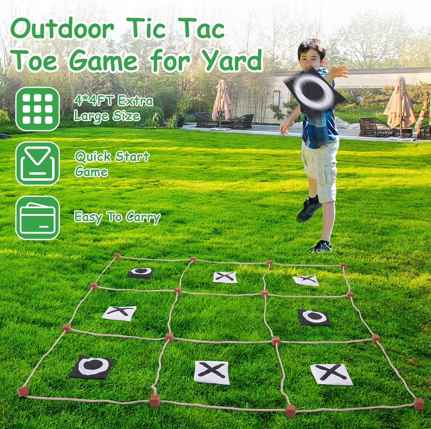 Gugxiom Giant Tic Tac Toe Outdoor Game, Large Tic Tac Toe Game, Bean Bag Toss Game, No Assembly, for Backyard, Lawn, Outdoor Camping image number 4