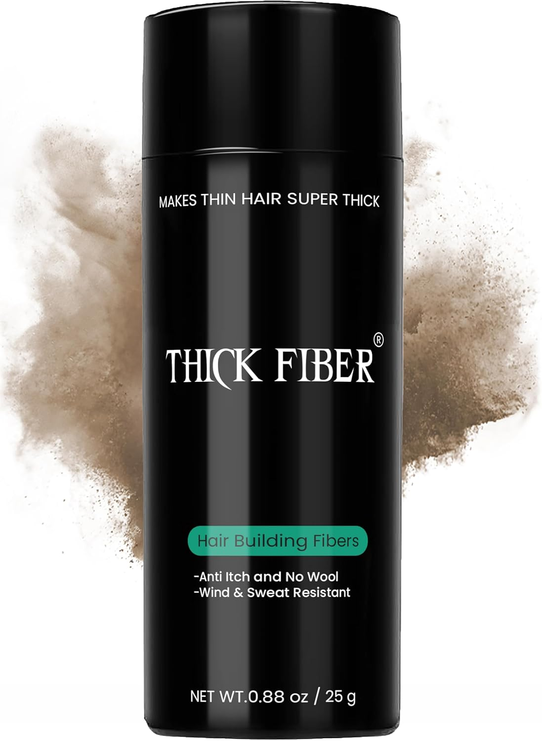 THICK FIBER Hair Fibres for Thinning Hair & Bald Spots (BLACK) - 25G Bottle - Conceals Hair Loss in Seconds - Hair Powder for Women & Men
