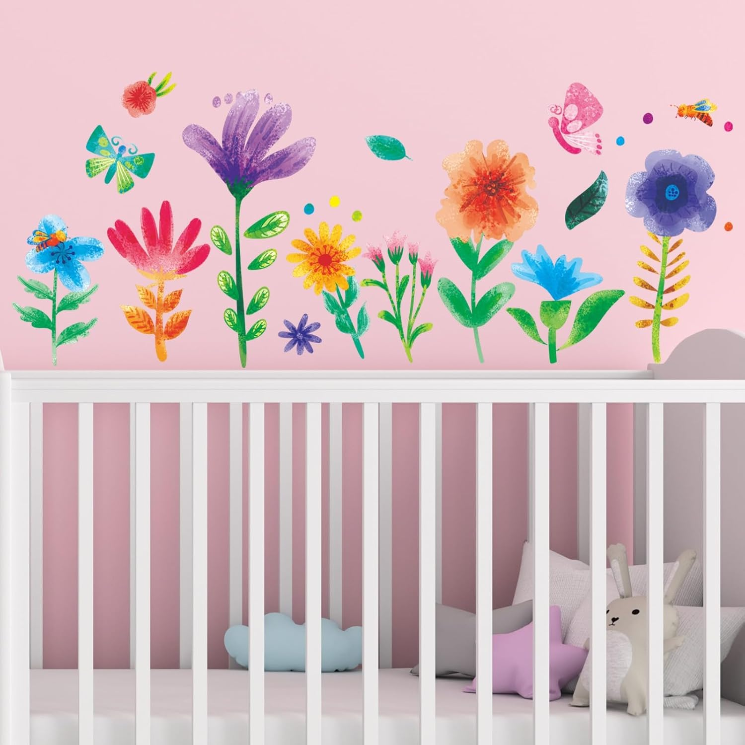 Watercolor Flower Wall Stickers - Kids Baby Boys Girls Toddler Garden Preschool Floral Wall Decals - Nursery Playroom Classroom Daycare Bedroom Home Wall Decor image number 4