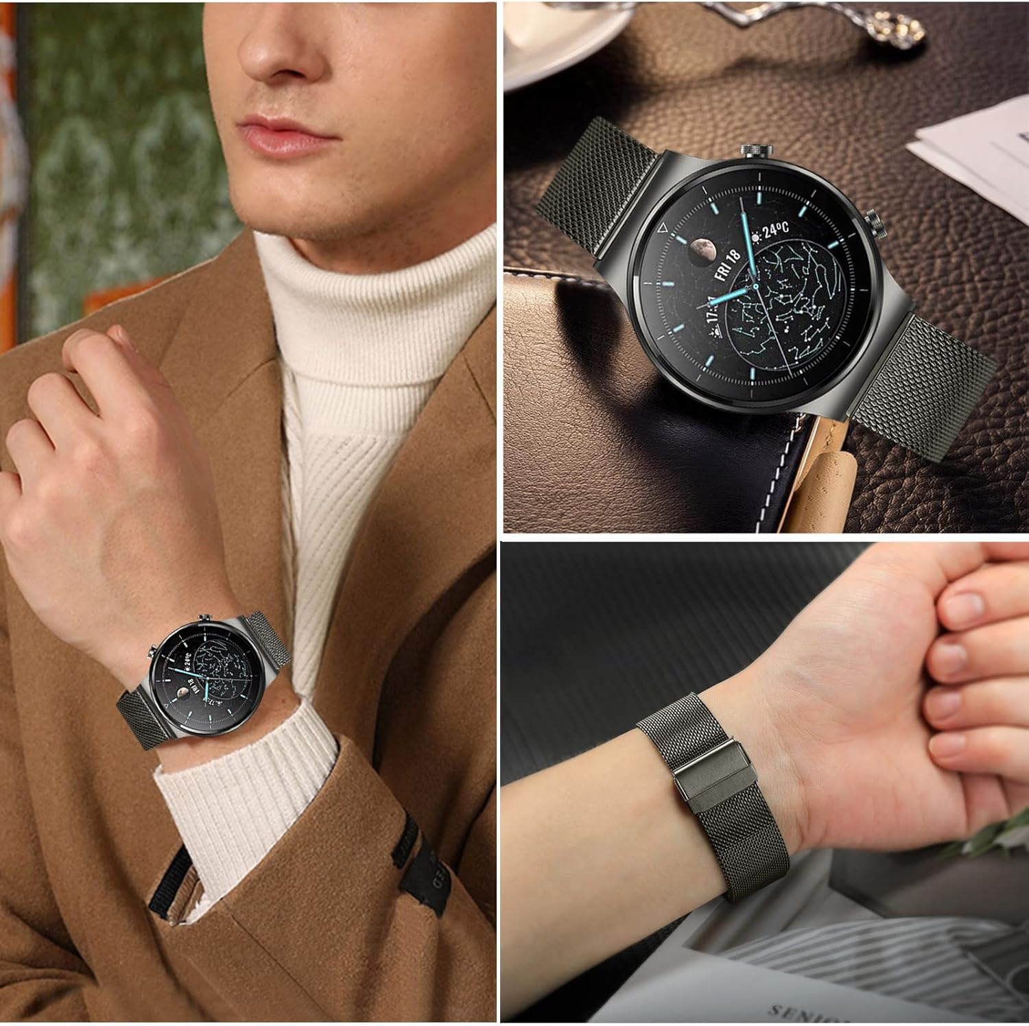 Trumirr Replacement for Huawei Watch GT 4 46 Mm/Huawei Watch 4 Pro/Huawei Watch GT 3 Pro 46 Mm/Gt 2 Pro Strap, 22 Mm Solid Stainless Steel Woven Mesh Metal Bracelet Replacement Strap for Huawei Watch image number 4