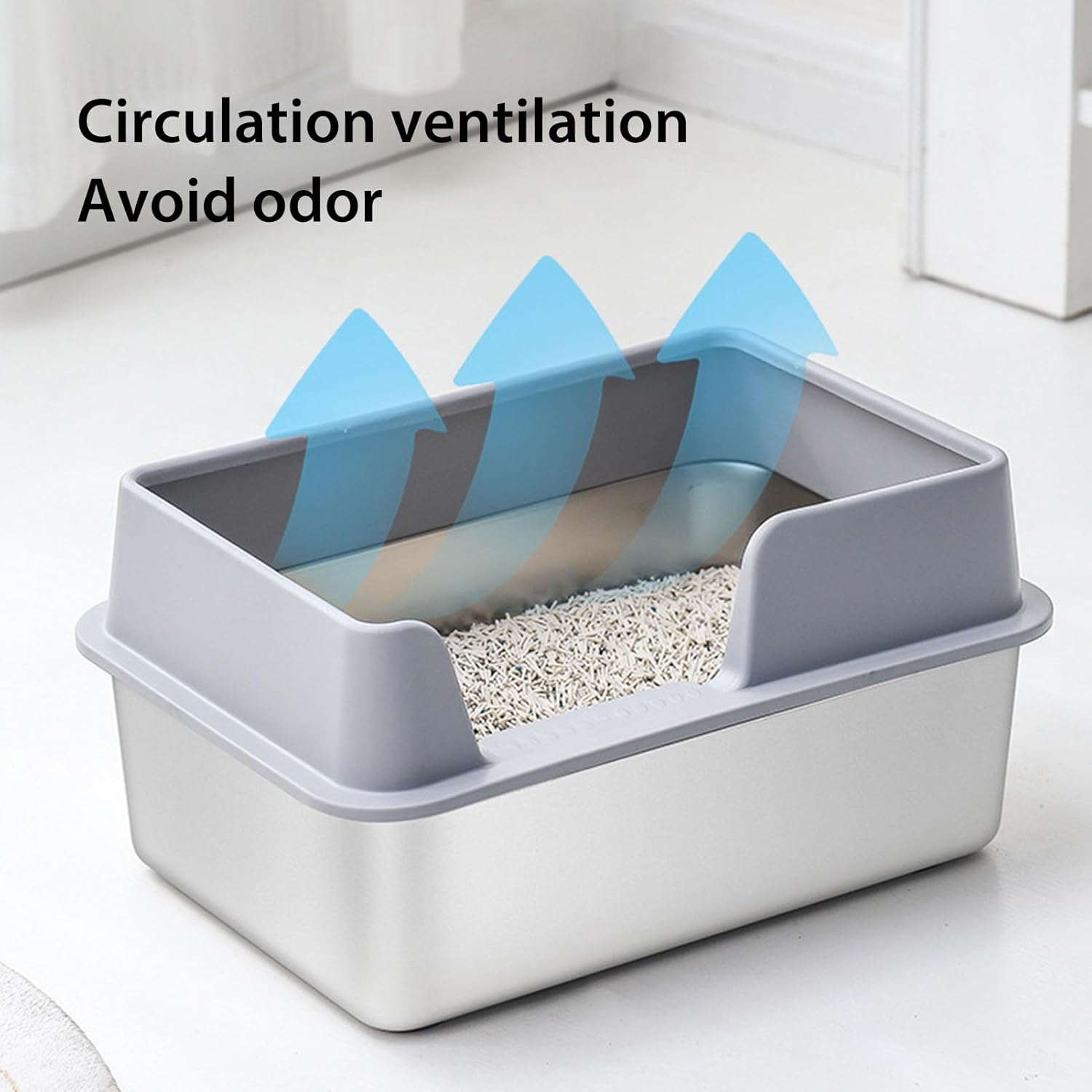 Stainless Steel Cat Litter Box, Sturdy Metal Litter Pan with High Wall Sides Enclosure, Cat Litter Pan(19.6In L X 13.7In W X 9.8In H), No Smell, Non Stick, Easy to Clean (Large