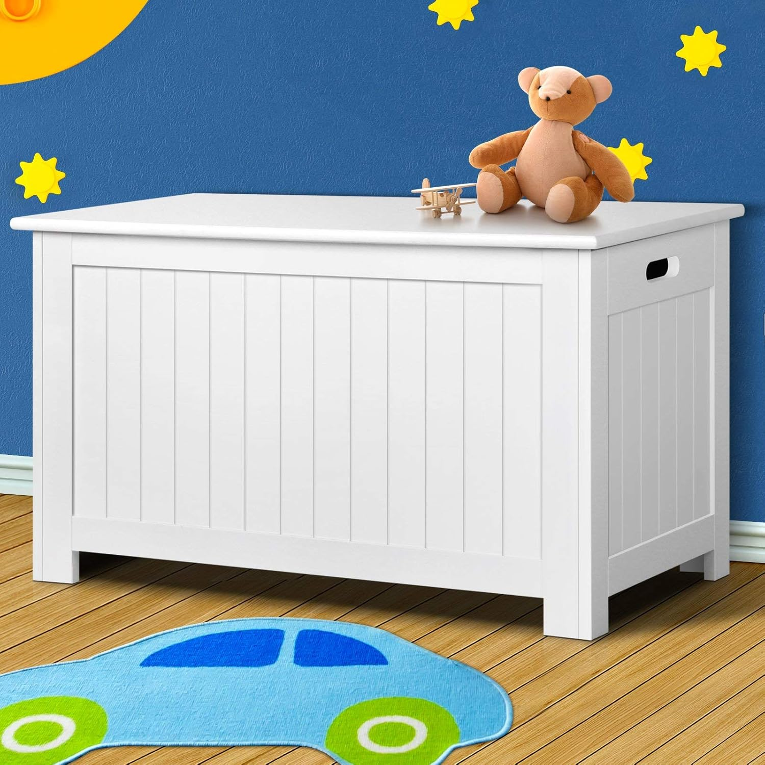 Keezi Kids Toy Box, Children Toys Storage Container Clothes Cabinet Chest Activity Centre Furniture Multifunctional Play Living Room Bedroom Decor, MDF Bench White image number 5
