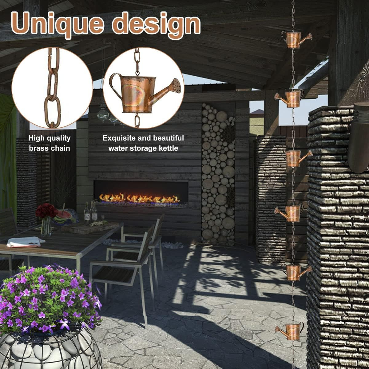 Metal Kettle Rain Chain - Rain Chains Decorative Rain Catcher Chain Hanging Rain Chains Artwork Decoration Pendant image number 5