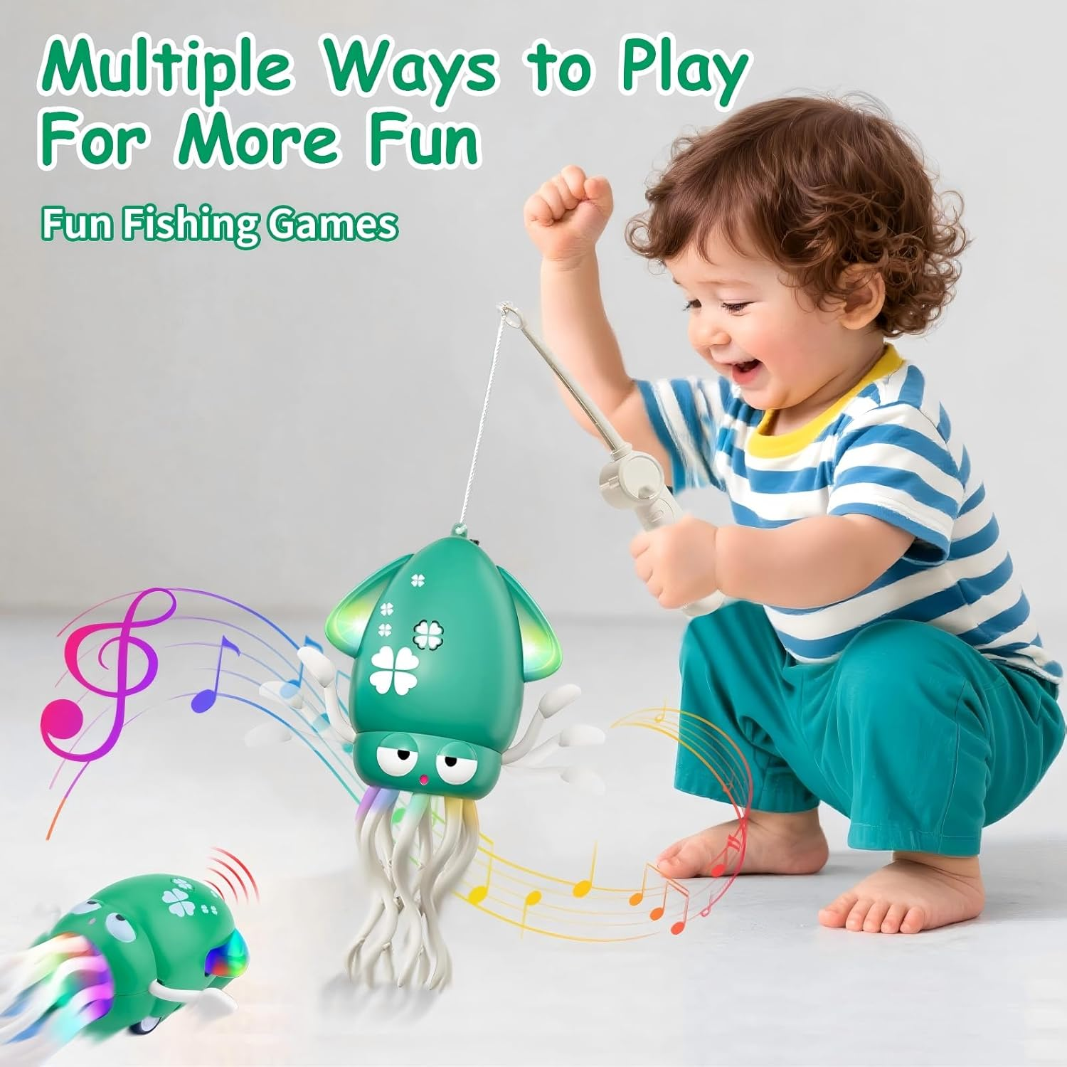 Dancing Octopus Toy, USB Rechargeable Magic Dancing Squid, Electric Crawling Musical Baby Toy with LED Lights & Music, Perfect Christmas Birthday G IFT for Infants Kids 3+ (Green) - Dancing Squid Green image number 2