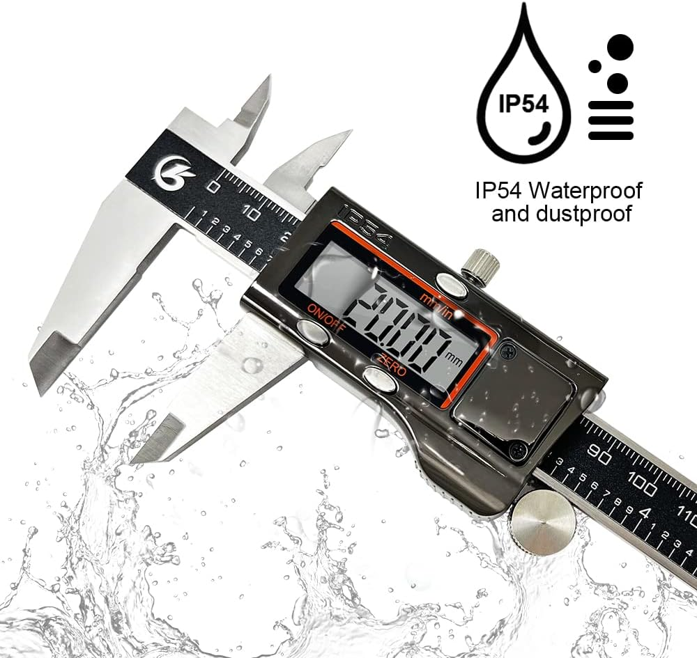 KETOTEK Digital Caliper Measuring Tool, IP54 Waterproof Stainless Steel Electronic Vernier Caliper 6 Inch/150Mm Digital Micrometer with Large LCD Screen image number 5