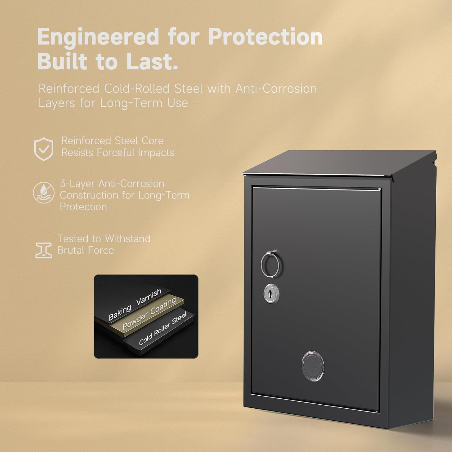 Wehere Wall-Mount Mailbox for Outside, Galvanized Steel Rust-Proof Mailboxes with Key Unlock, Key Drop Box, Large Locking Letter Box for House Porc, Front Door, Fence image number 5