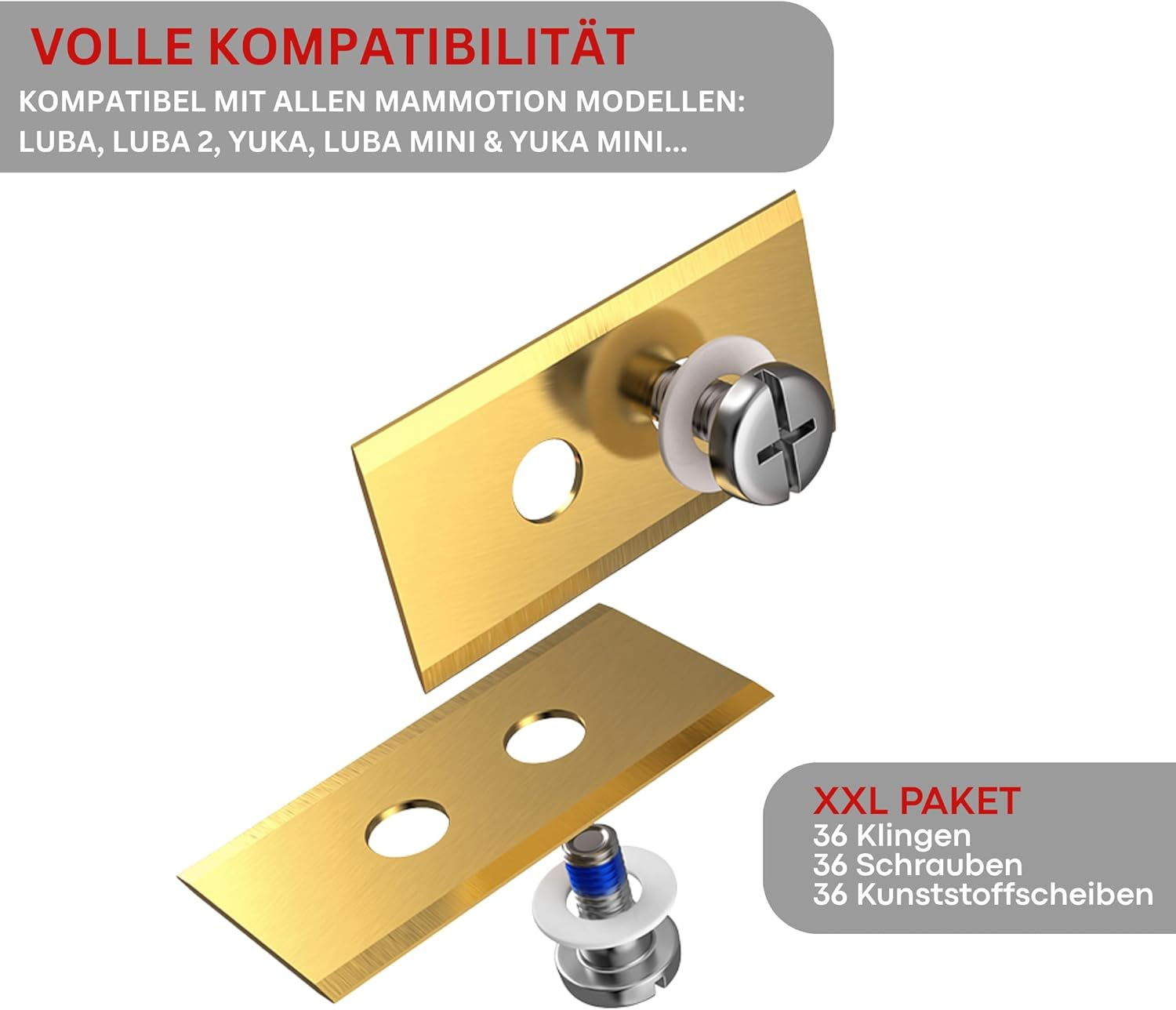 3Dherb 36 X Replacement Blades Compatible with Mammotion LUBA, LUBA 2, YUKA, LUBA Mini & YUKA Mini - 0.9 Mm Blade Thickness for Long Lawnmower Pleasure - Titanium Blades - Screws With image number 2