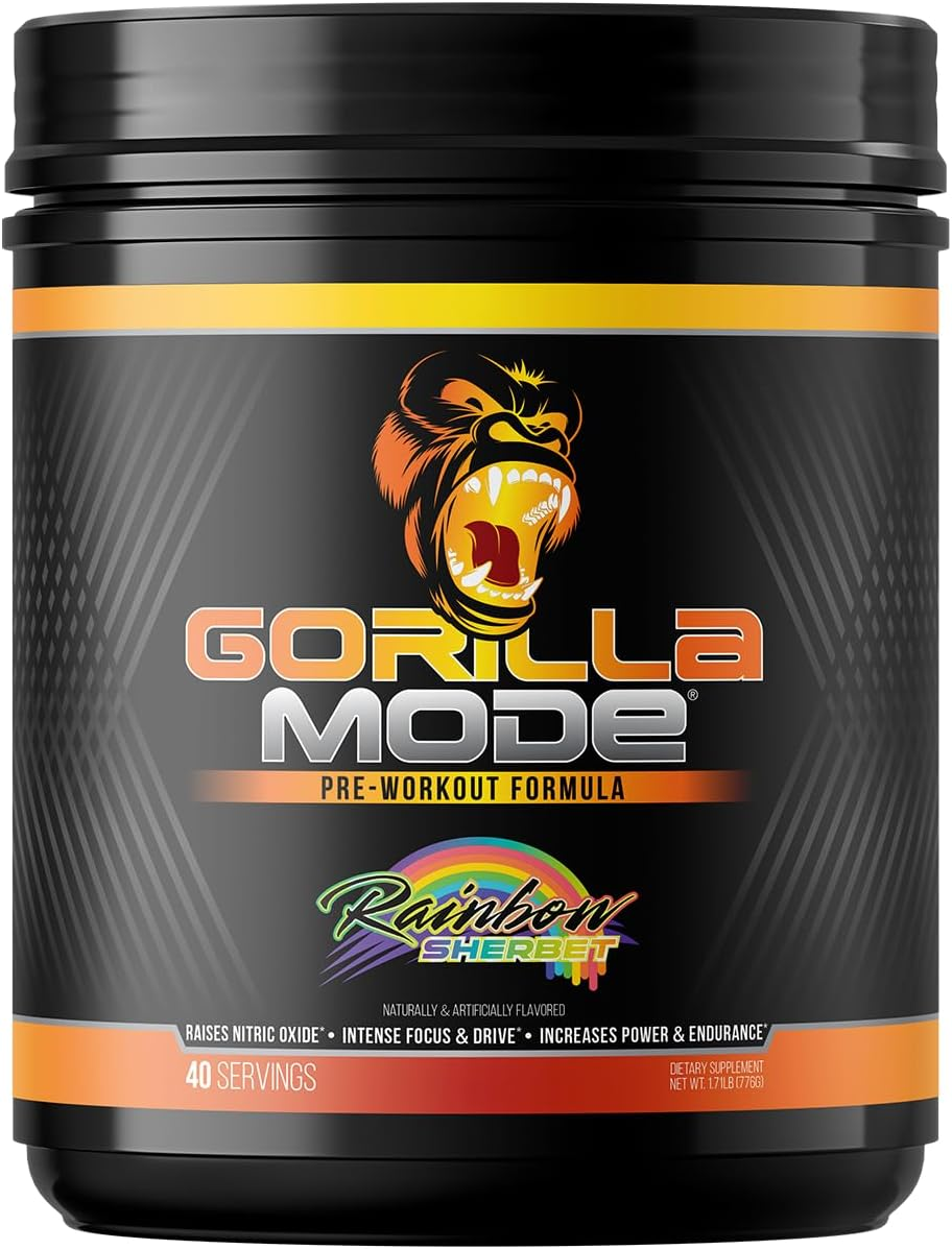 Gorilla Mode Pre Workout - Massive Pumps &middot; Laser Focus &middot; Energy &middot; Power - L-Citrulline, Creatine, L-Tyrosine, Betaine, Hydroprime&reg;, Alpha-Gpc, 400Mg Caffeine, Huperzine a - 776G (Rainbow Sherbet)