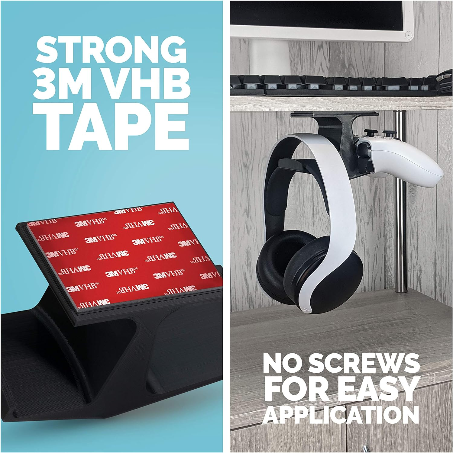 The Gorgon - under Desk Game Controller & Headphone Holder for XBOX, PS4, PS5, Series One, Steelseries, PC & Most Gamepads & Headsets, Screwless Hanger Stand, Black by Brainwavz image number 3