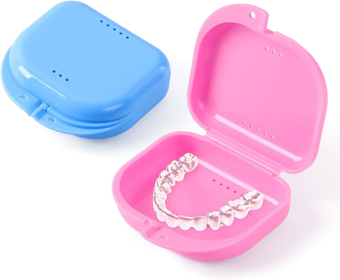 JMU Retainer Case with Vent Holes, Orthodontic Retainer Case Mouth Guard Case with Tight Snap Closure, Light Blue