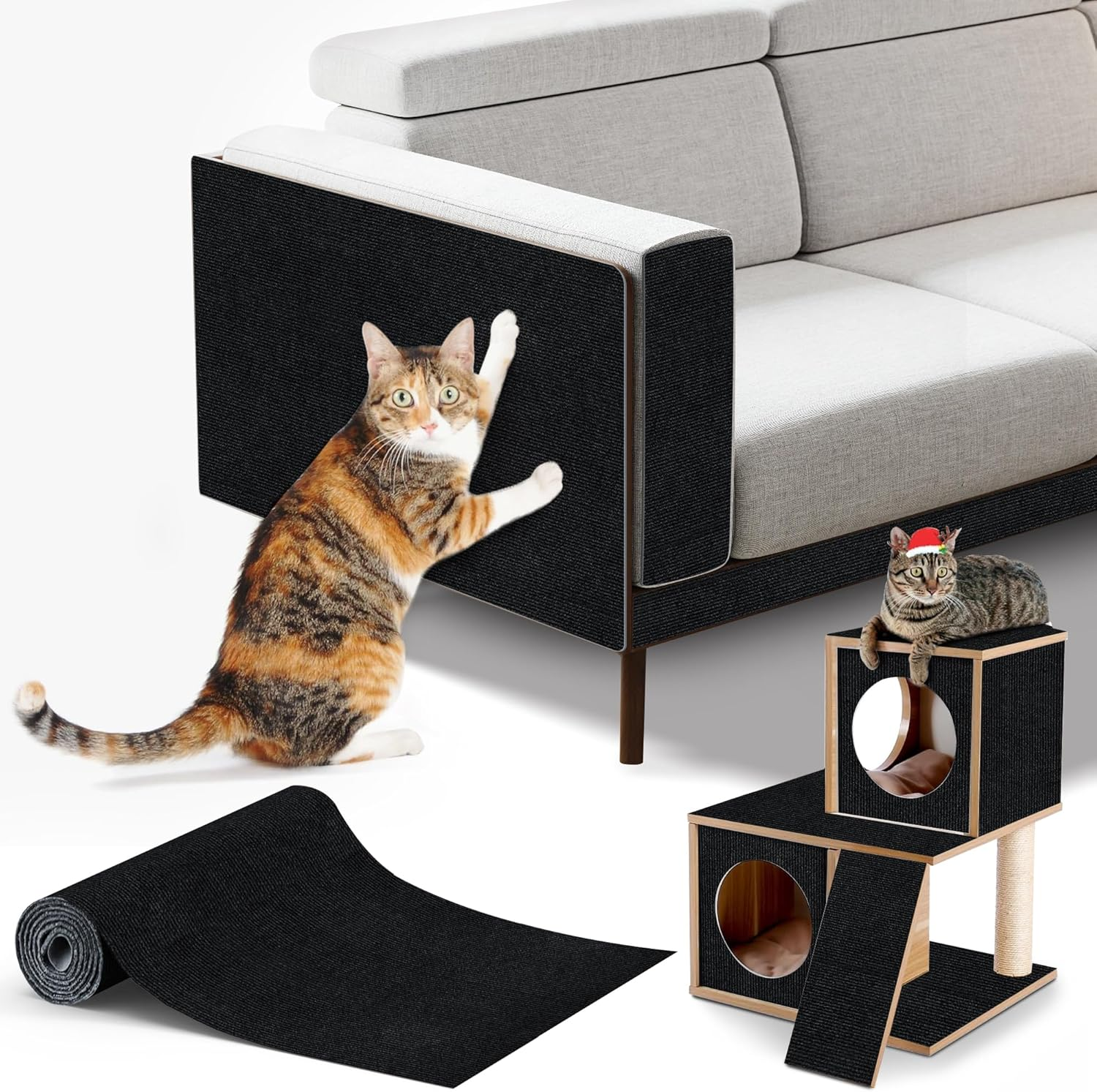 Cat Scratching Mat Self-Adhesive, Trimmable Furniture Protector for Couch, Sofa, Wall & Cat Trees - Durable Scratch Pad with Nano Tape, DIY Climbing Carpet for Indoor Cats (Brown, 23.6"X15.8")
