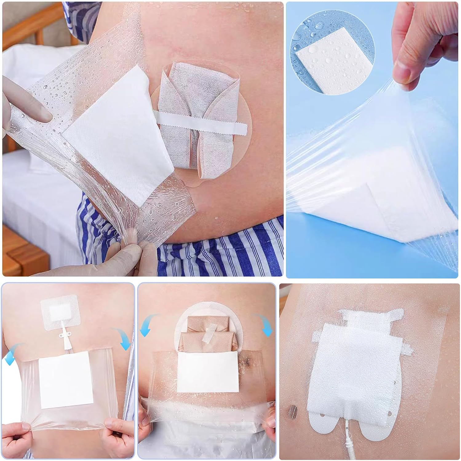 Waterproof Wound Bandage Patches with Absorbent Gauze Pads, Large Wound Dressings Pads，Post Surgical Shower Wound Cover Protector,6Pcs