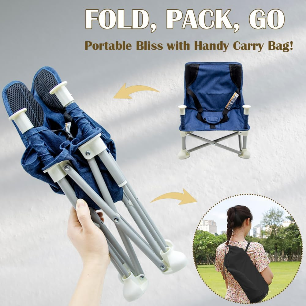 TINY SPARK Travel Booster Seat Portable Baby Chair Foldable Highchairs Booster Seats with Tray for Dining Table Camping Beach (Blue with Reinforced Corners)